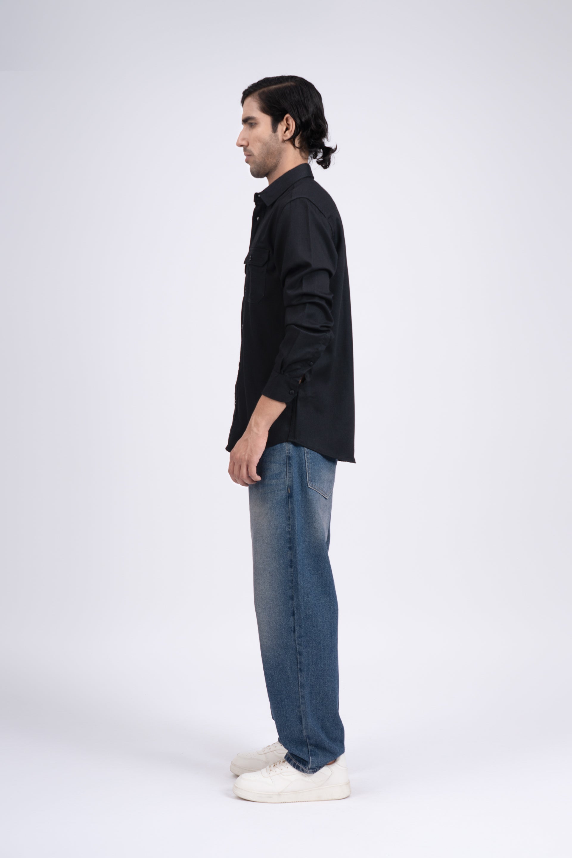 Easy Iron Cord Cargo Shirt In Black