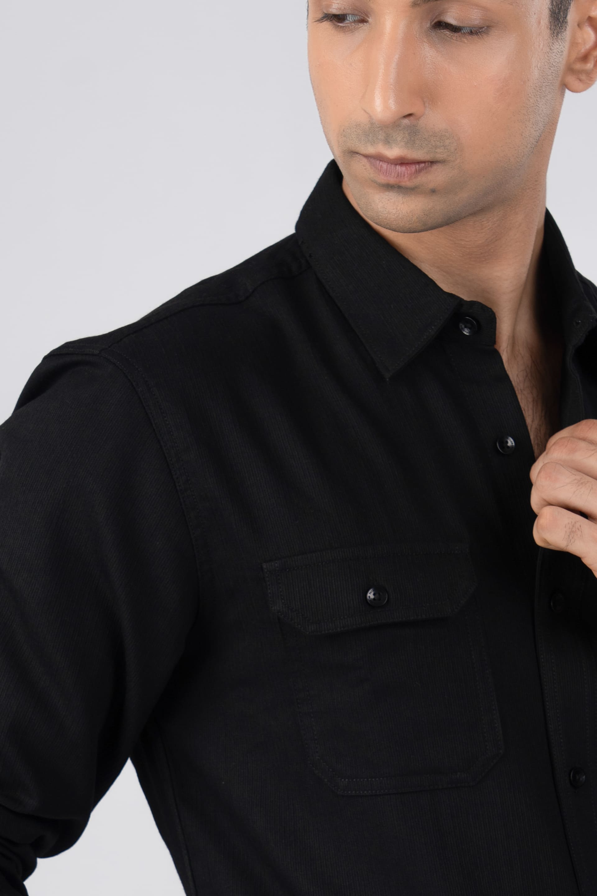 Easy Iron Cord Cargo Shirt In Black