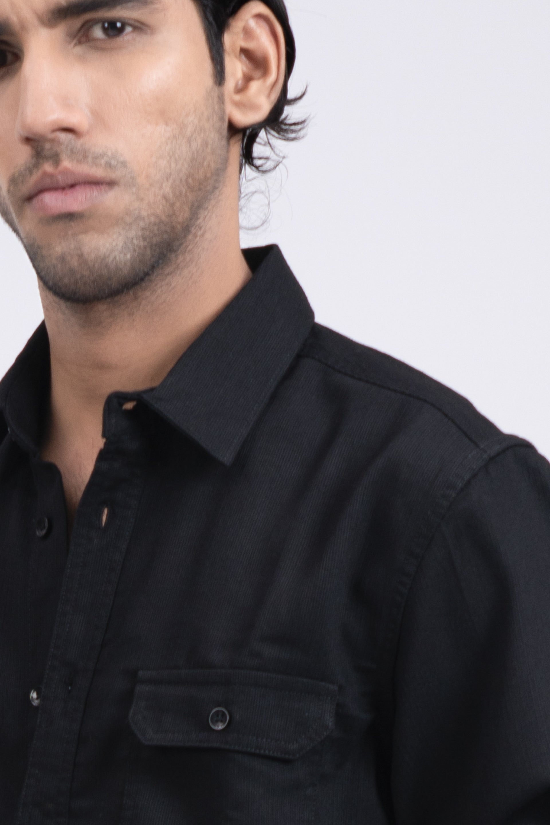 Easy Iron Cord Cargo Shirt In Black