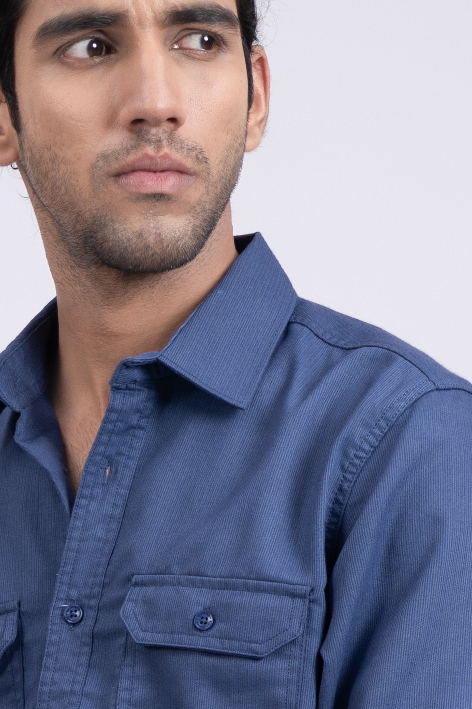Easy Iron Cord Cargo Shirt In Blue