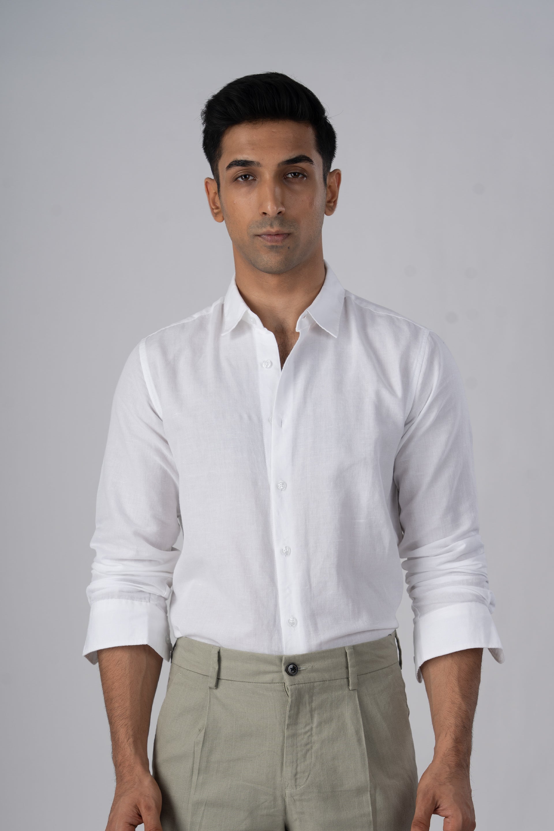 Premium Linen Griege Shirt In White