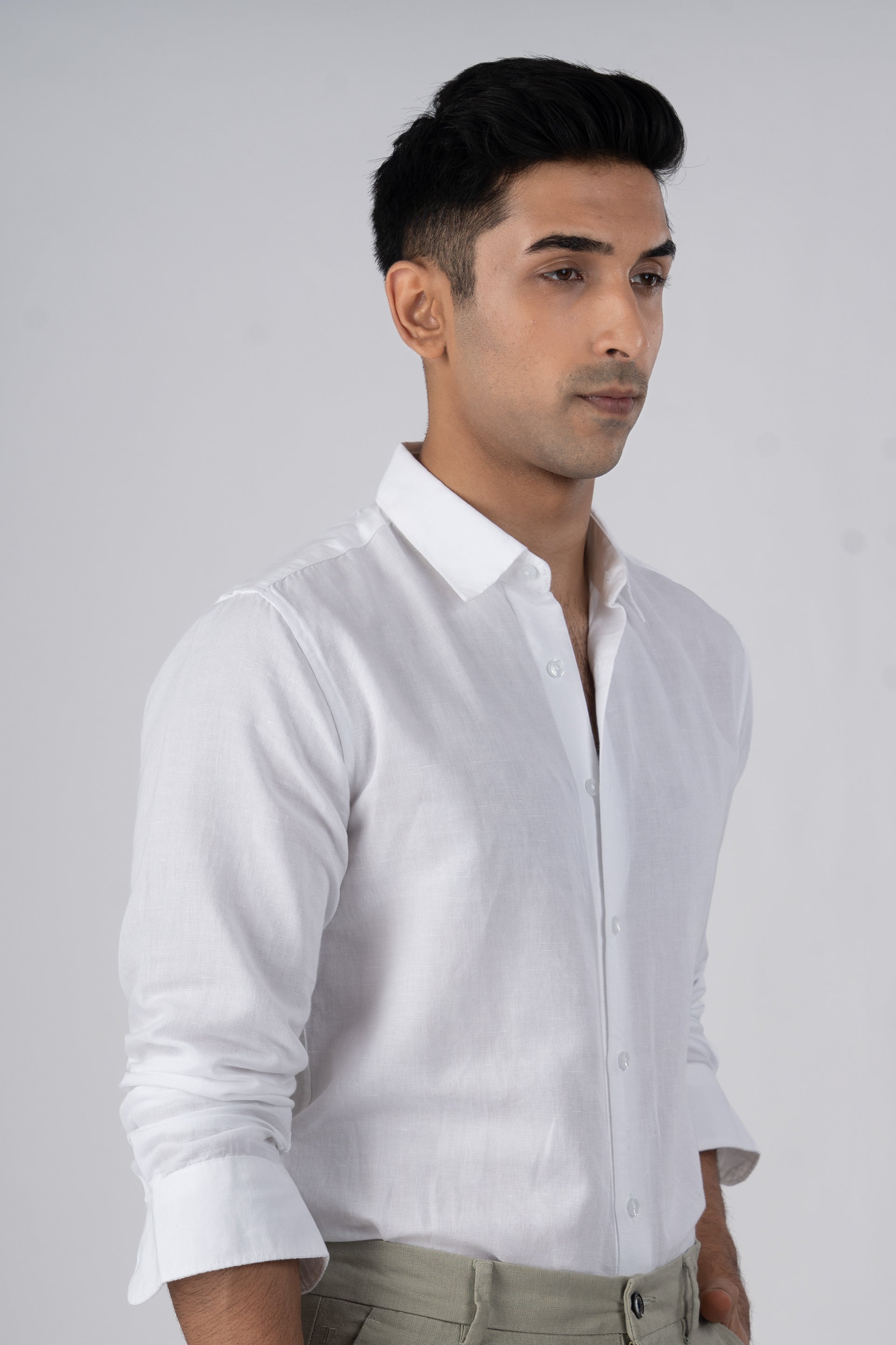 Premium Linen Griege Shirt In White