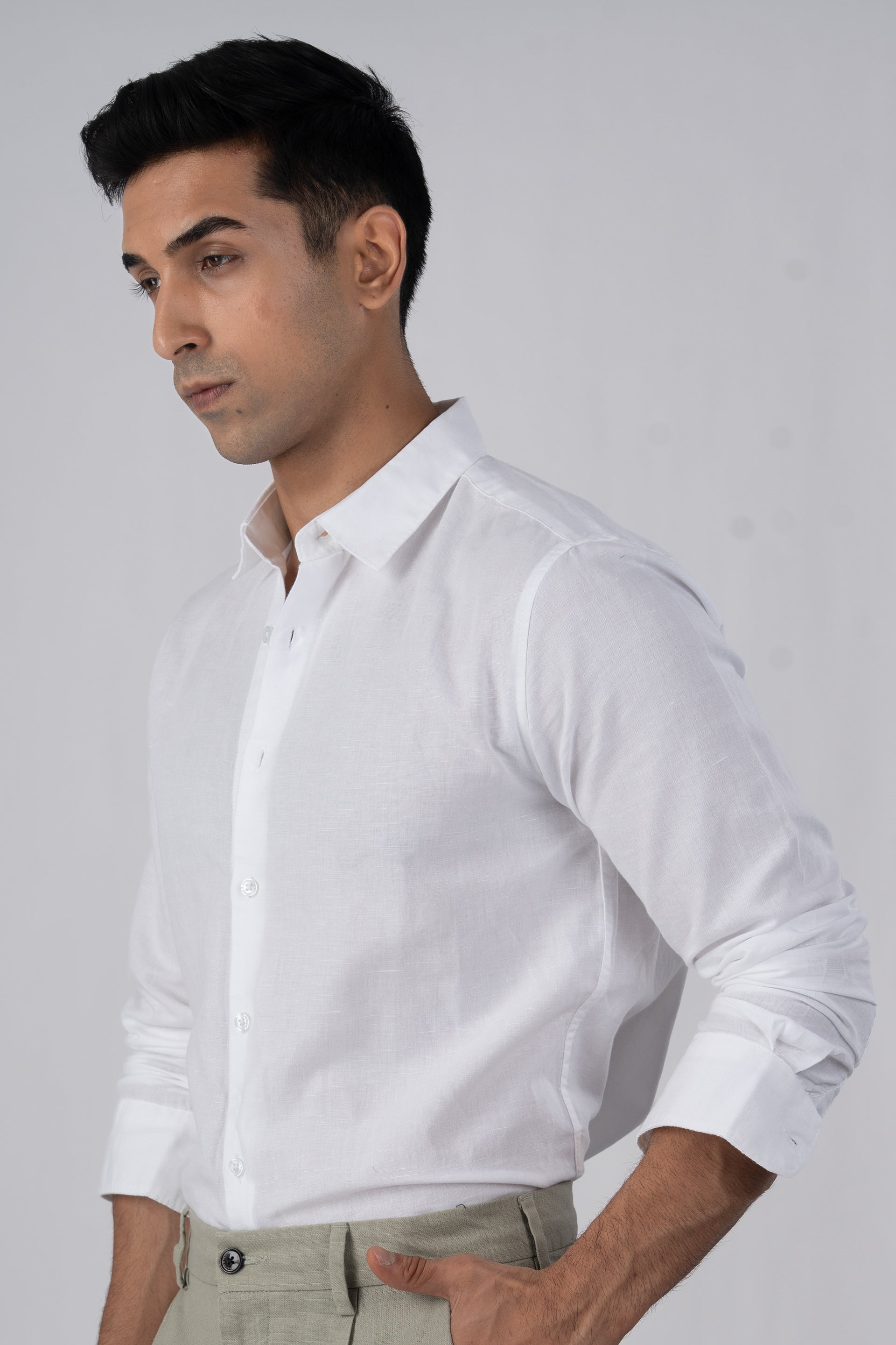 Premium Linen Griege Shirt In White