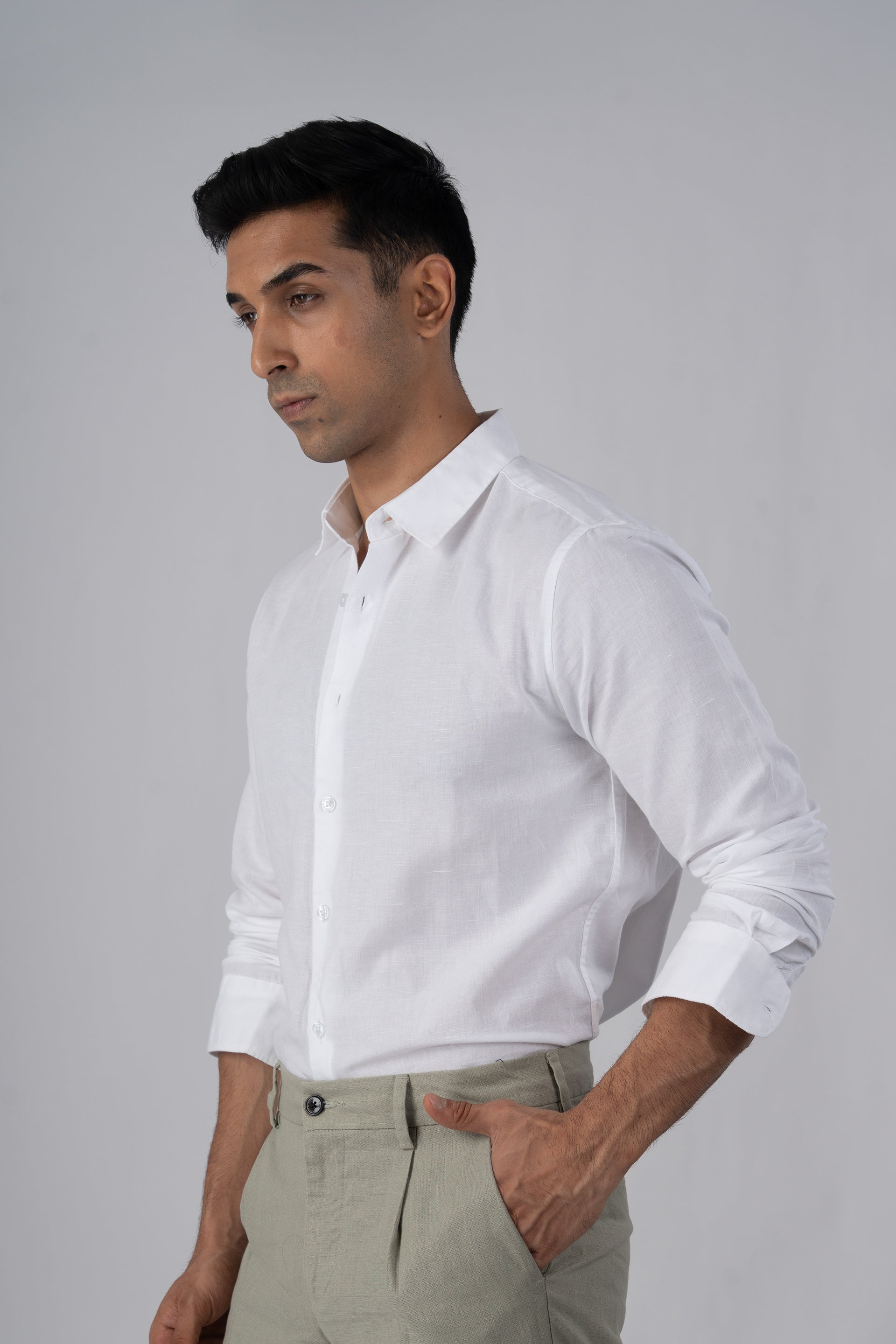 Premium Linen Griege Shirt In White