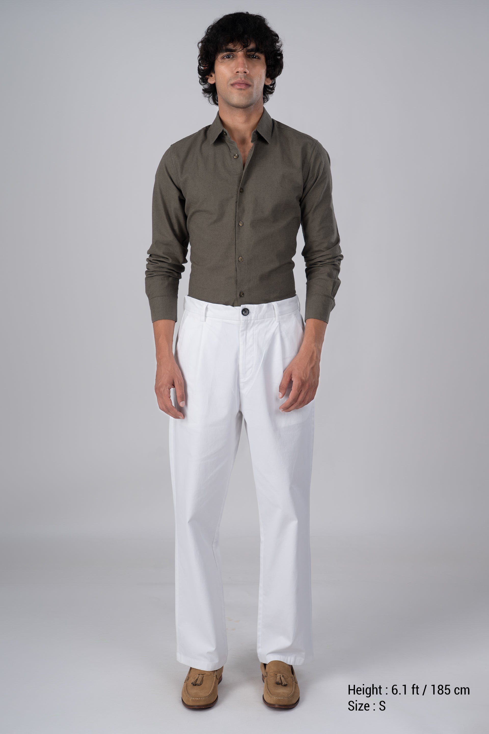 Premium Linen Griege Shirt In Olive