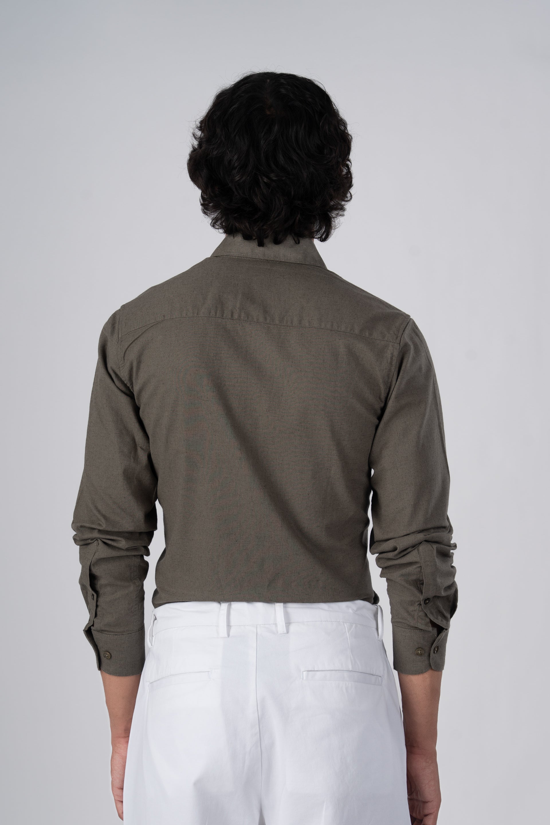 Premium Linen Griege Shirt In Olive