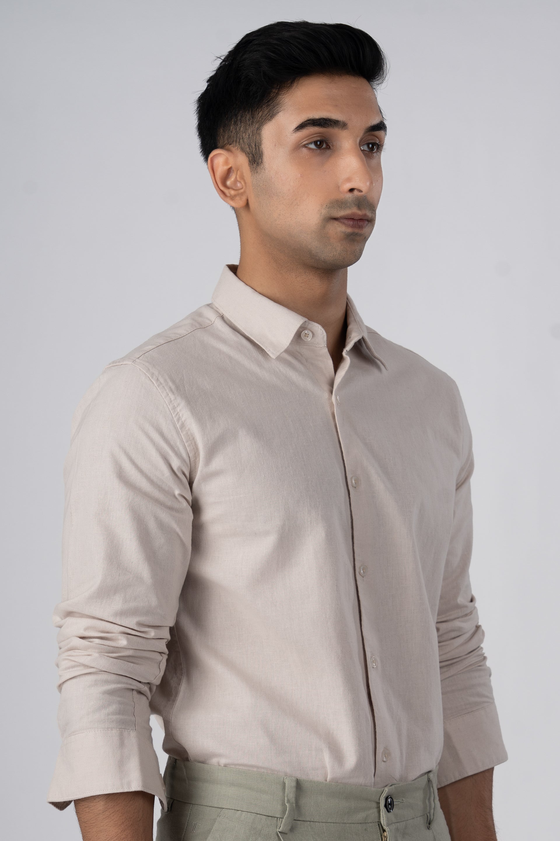 Premium Linen Griege Shirt In Cream