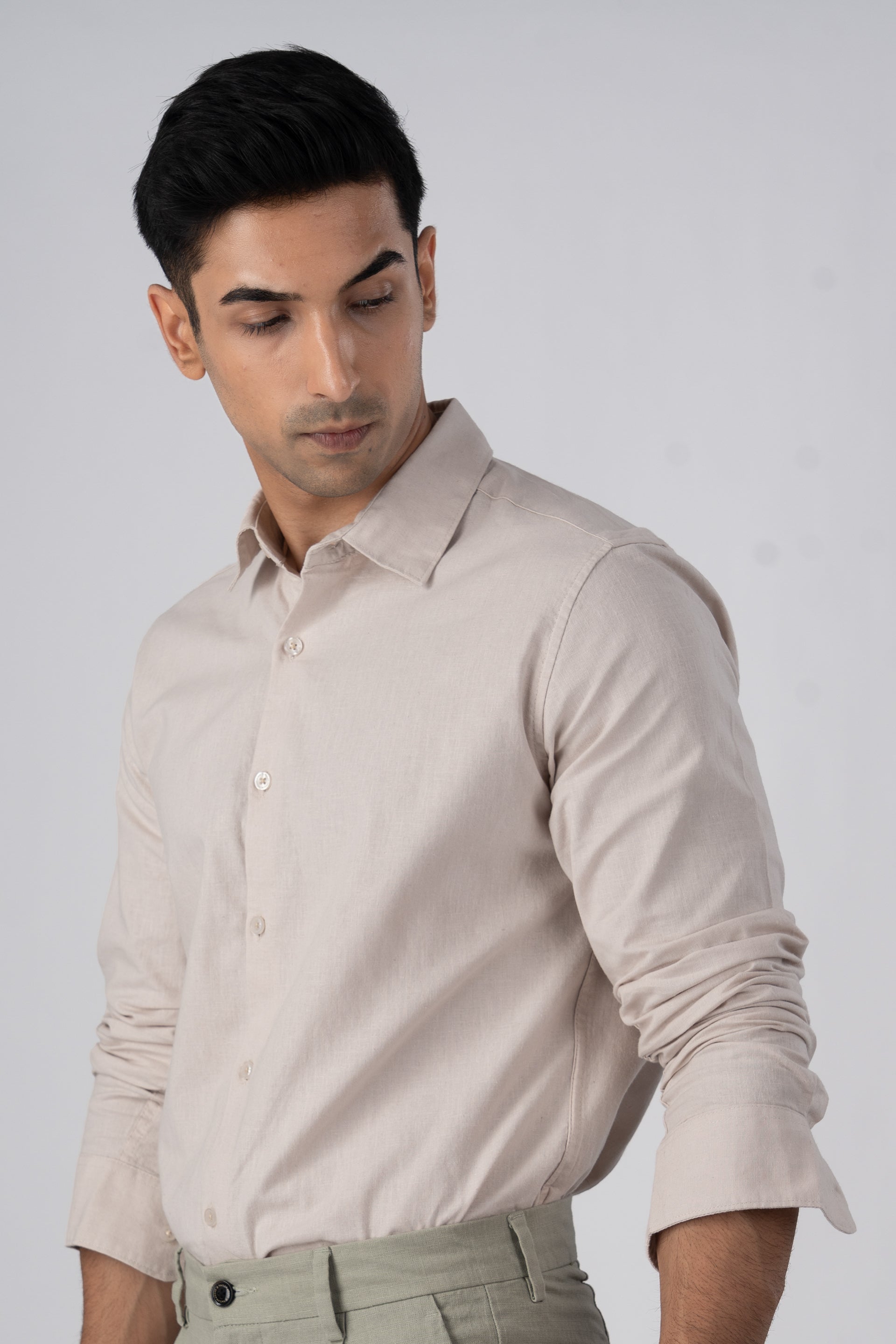 Premium Linen Griege Shirt In Cream