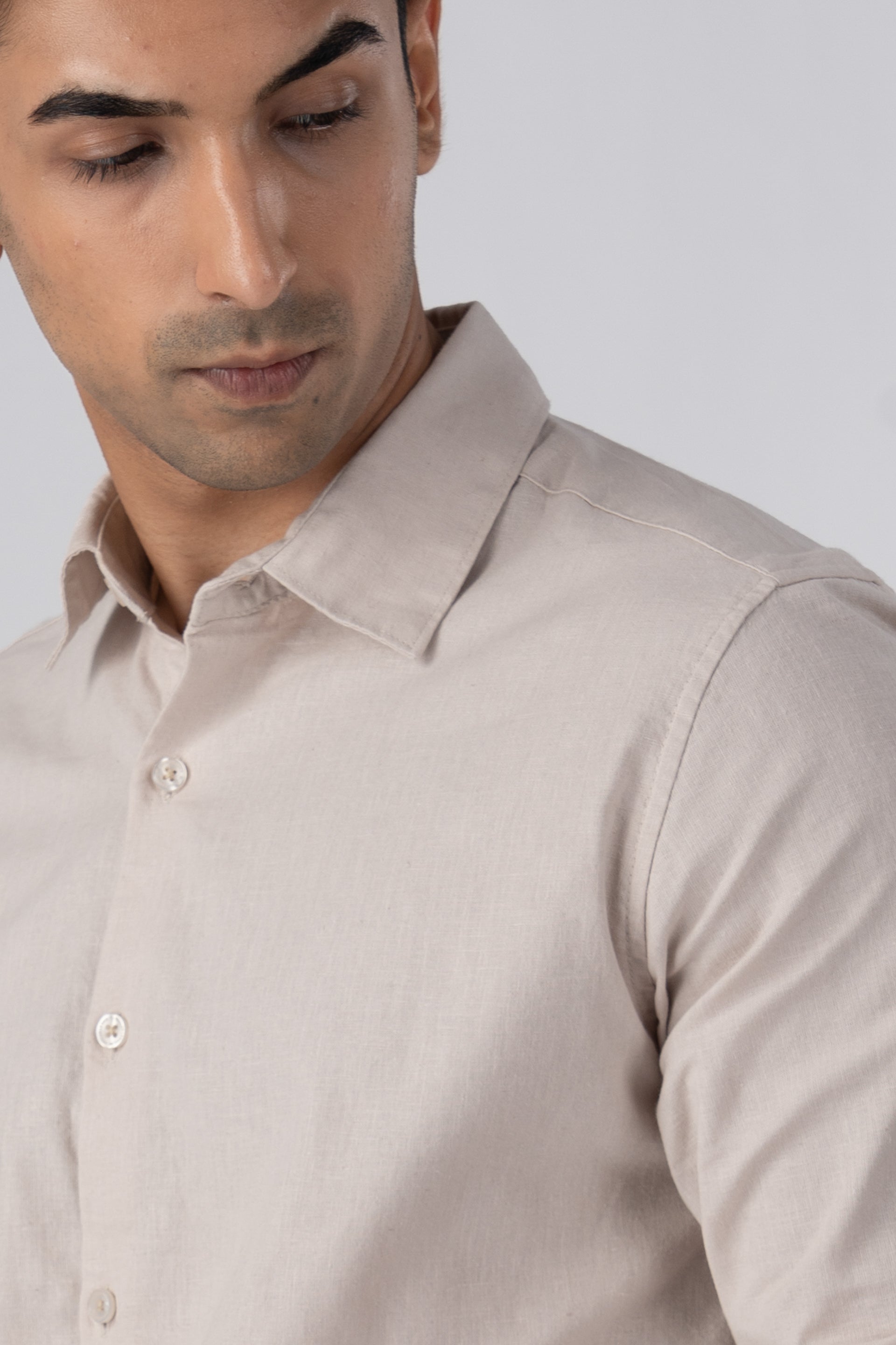 Premium Linen Griege Shirt In Cream