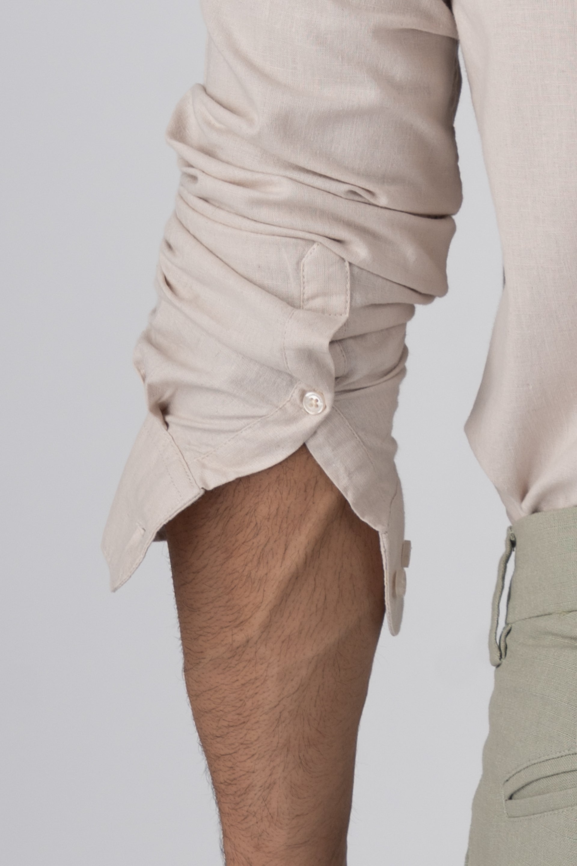 Premium Linen Griege Shirt In Cream