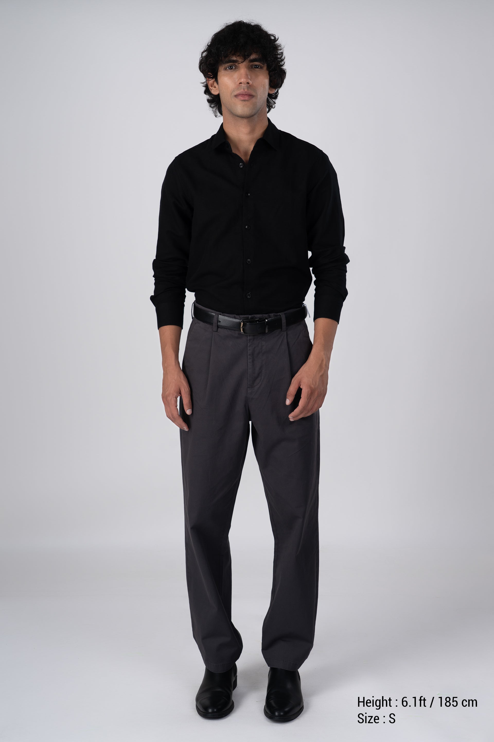 Premium Linen Griege Shirt In Black