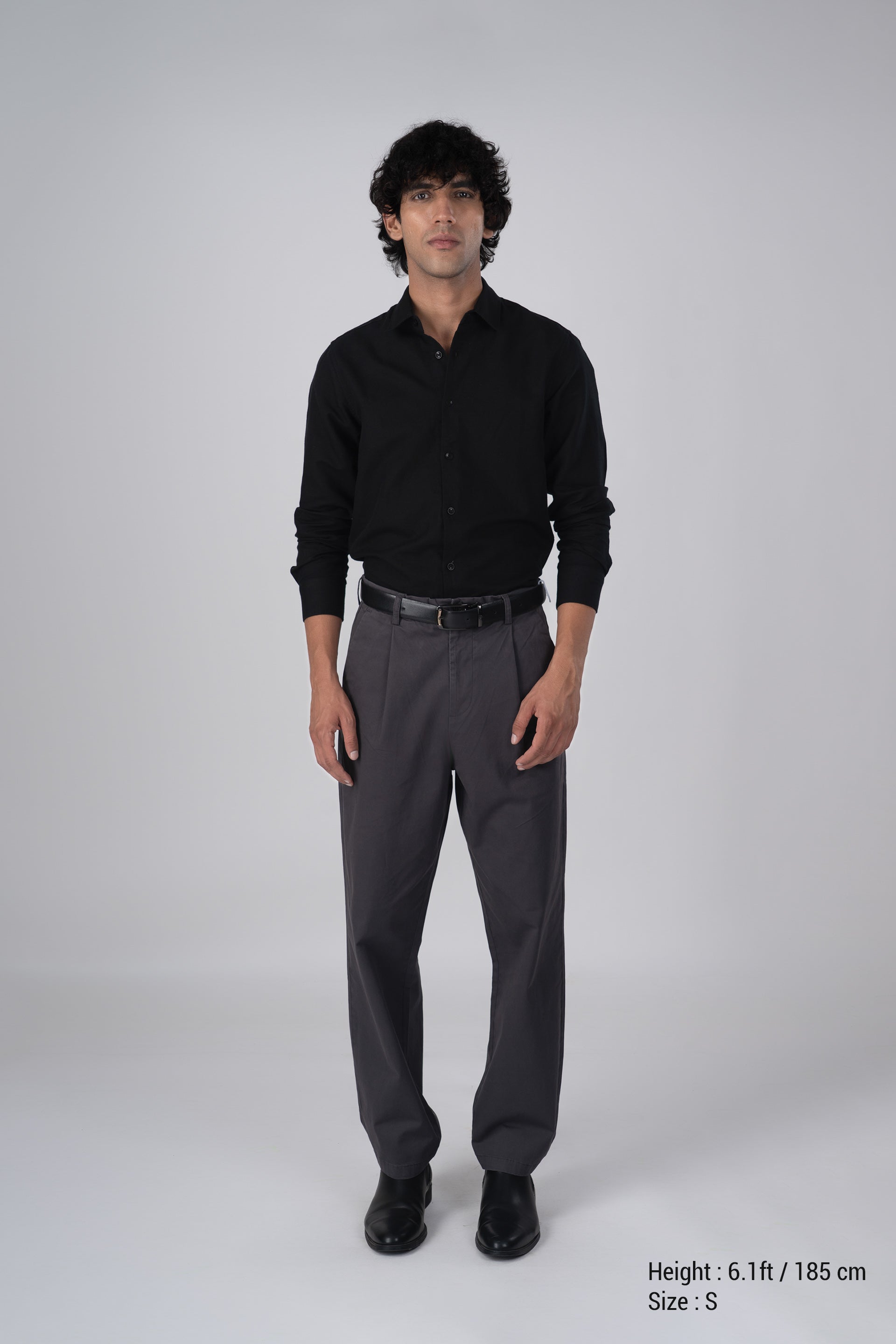 Premium Linen Griege Shirt In Black