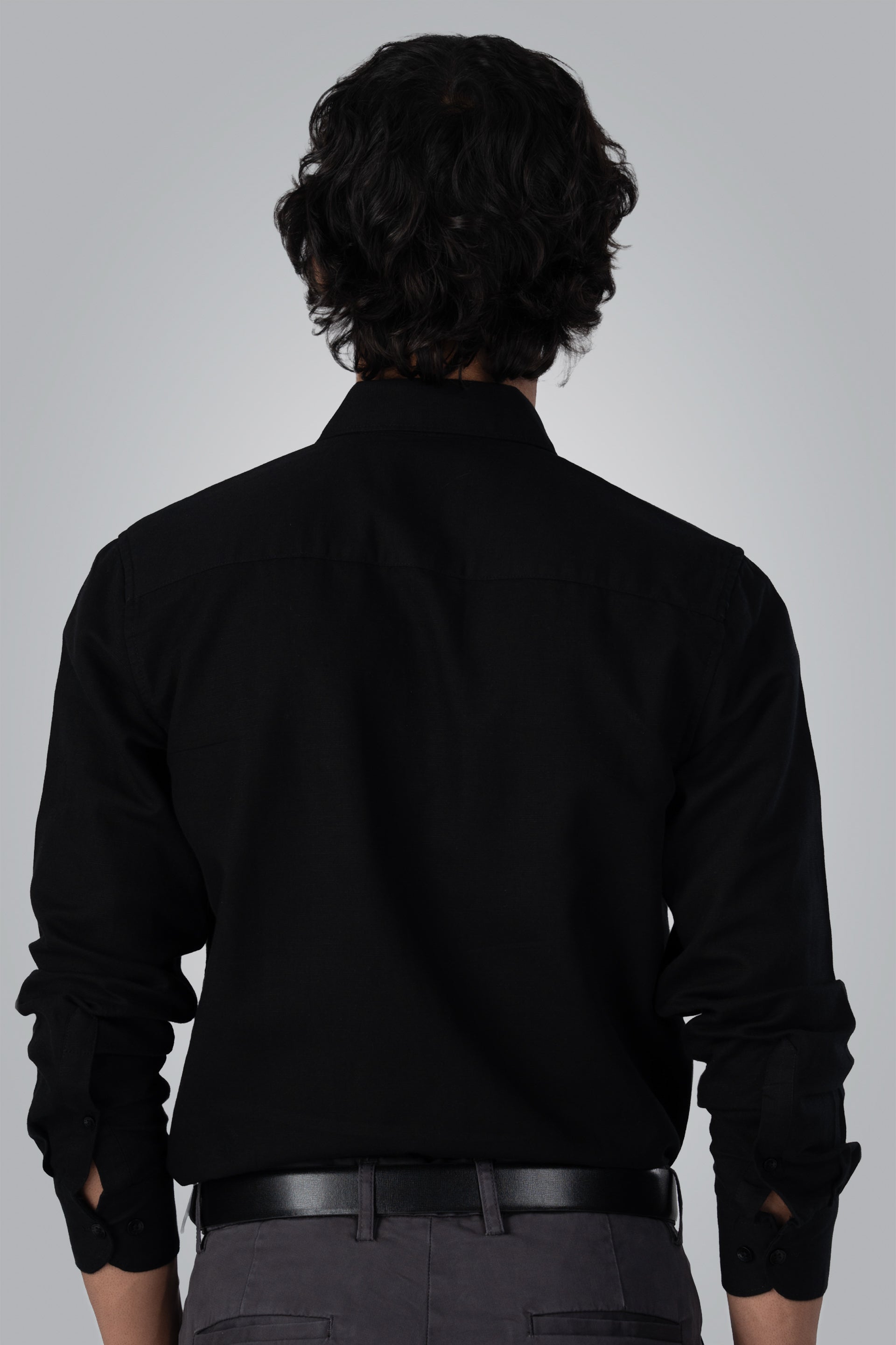 Premium Linen Griege Shirt In Black