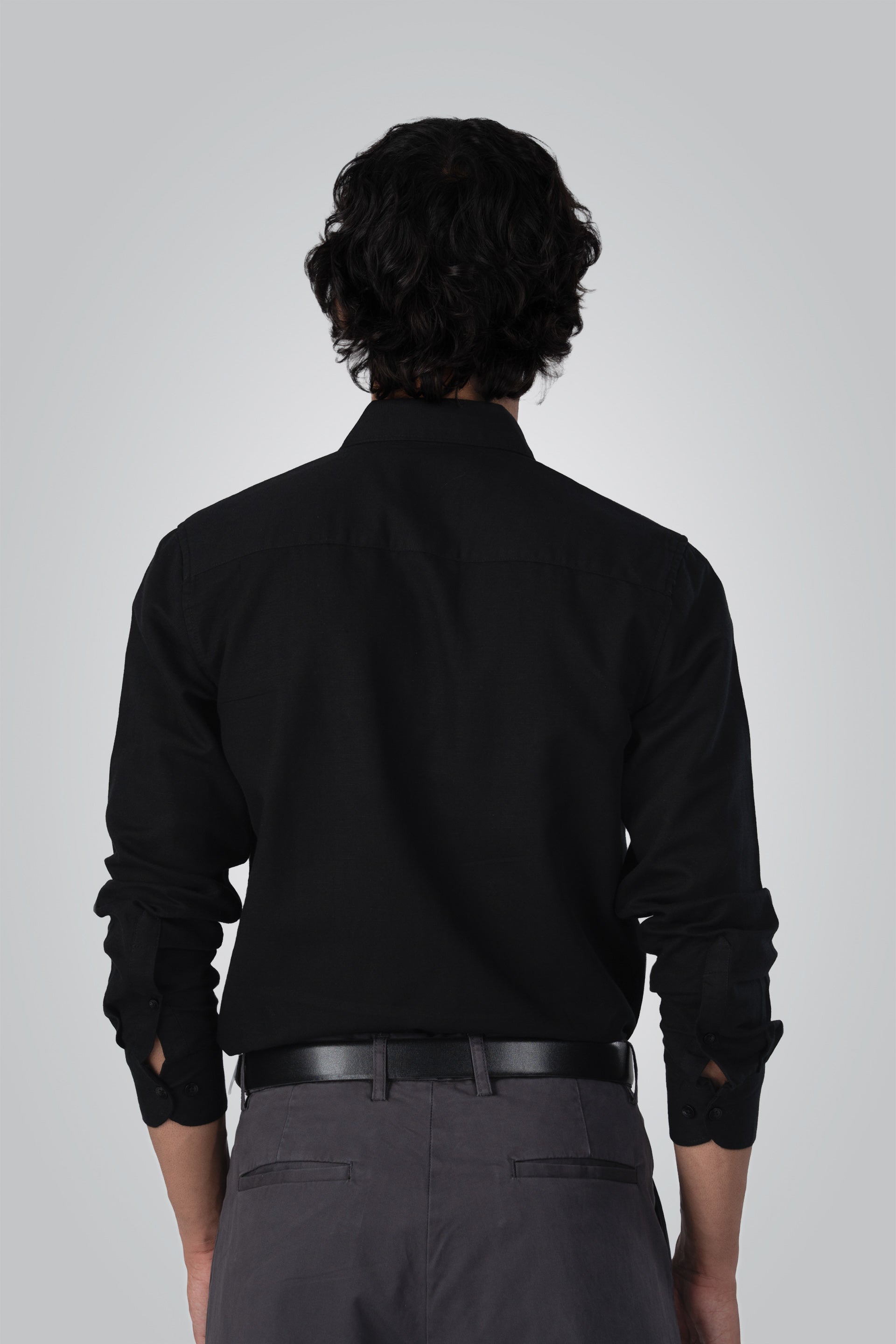 Premium Linen Griege Shirt In Black
