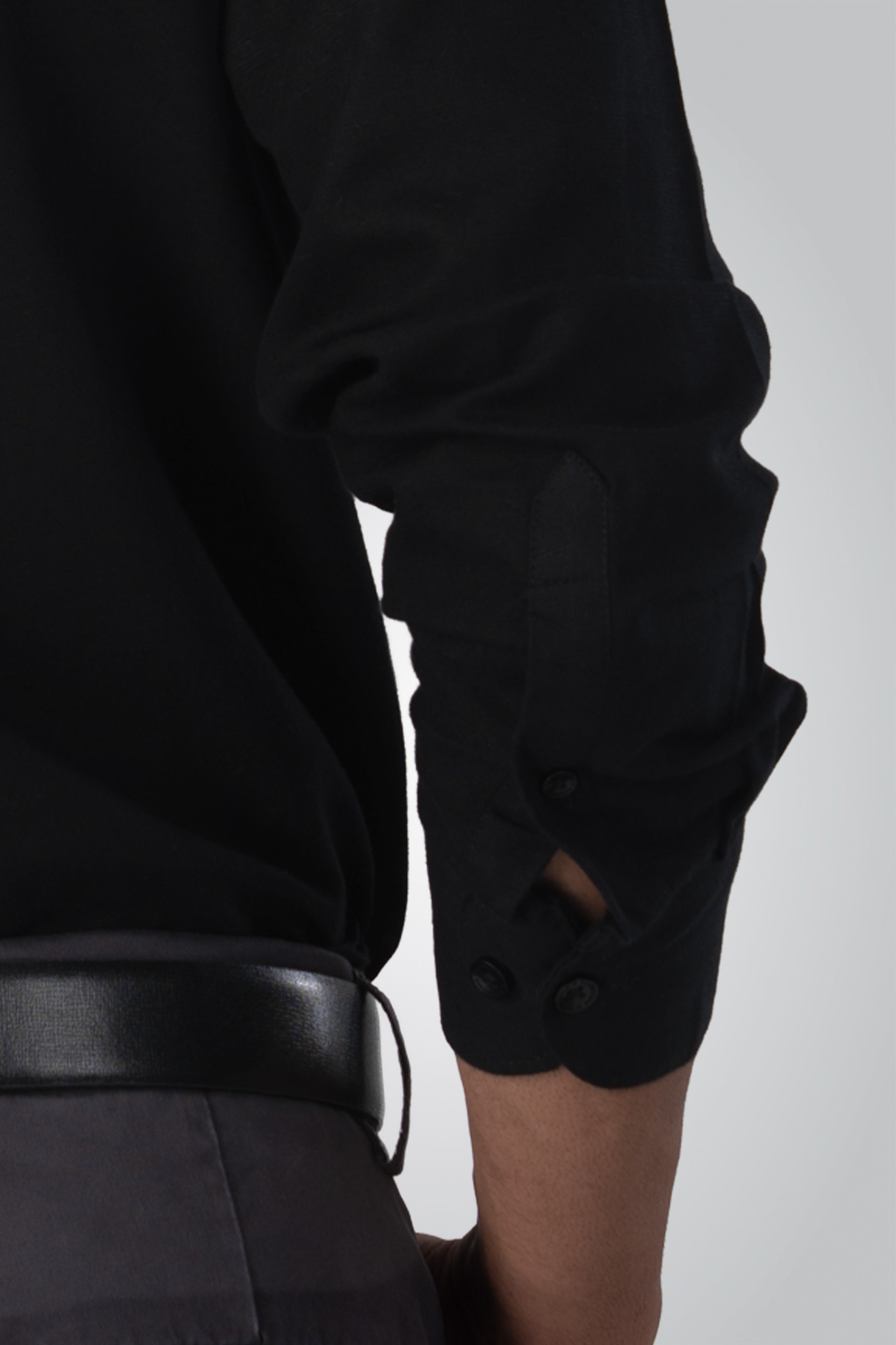 Premium Linen Griege Shirt In Black