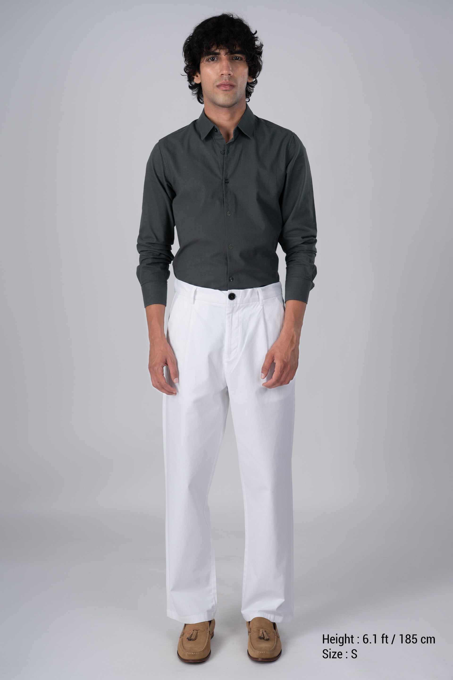 Premium Linen Griege Shirt In Green