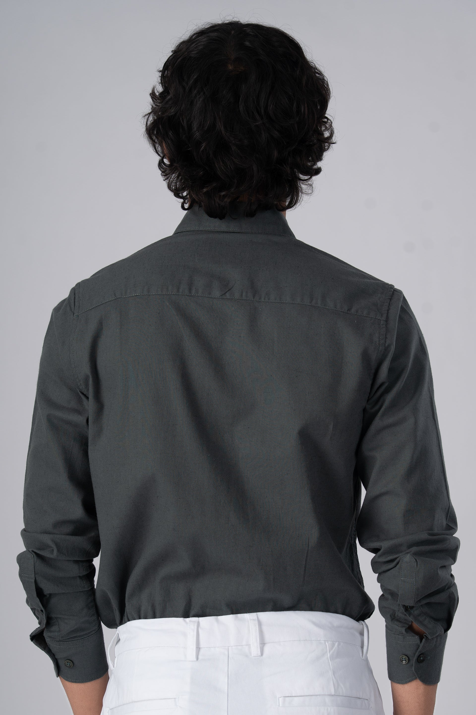 Premium Linen Griege Shirt In Green