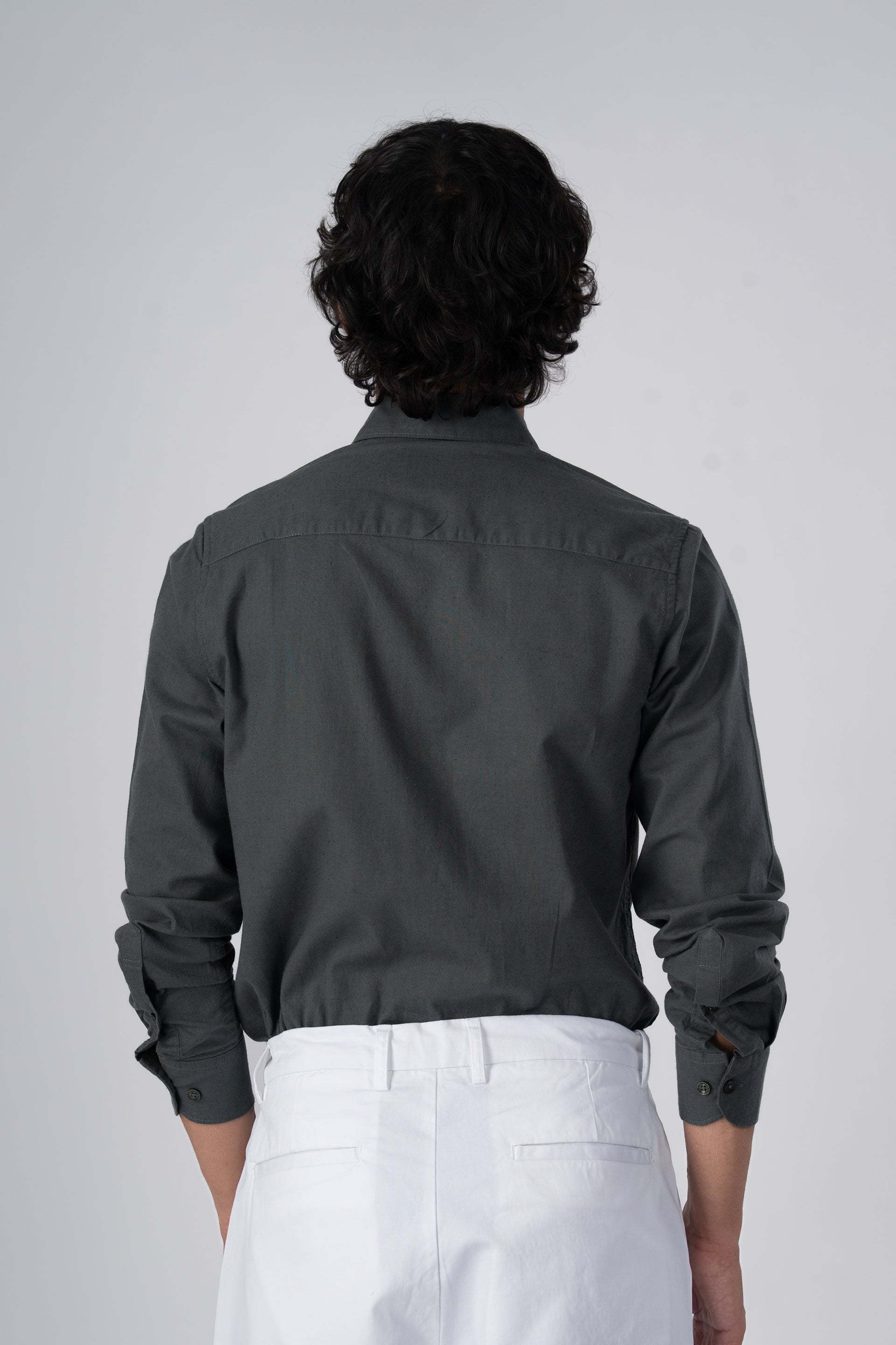 Premium Linen Griege Shirt In Green