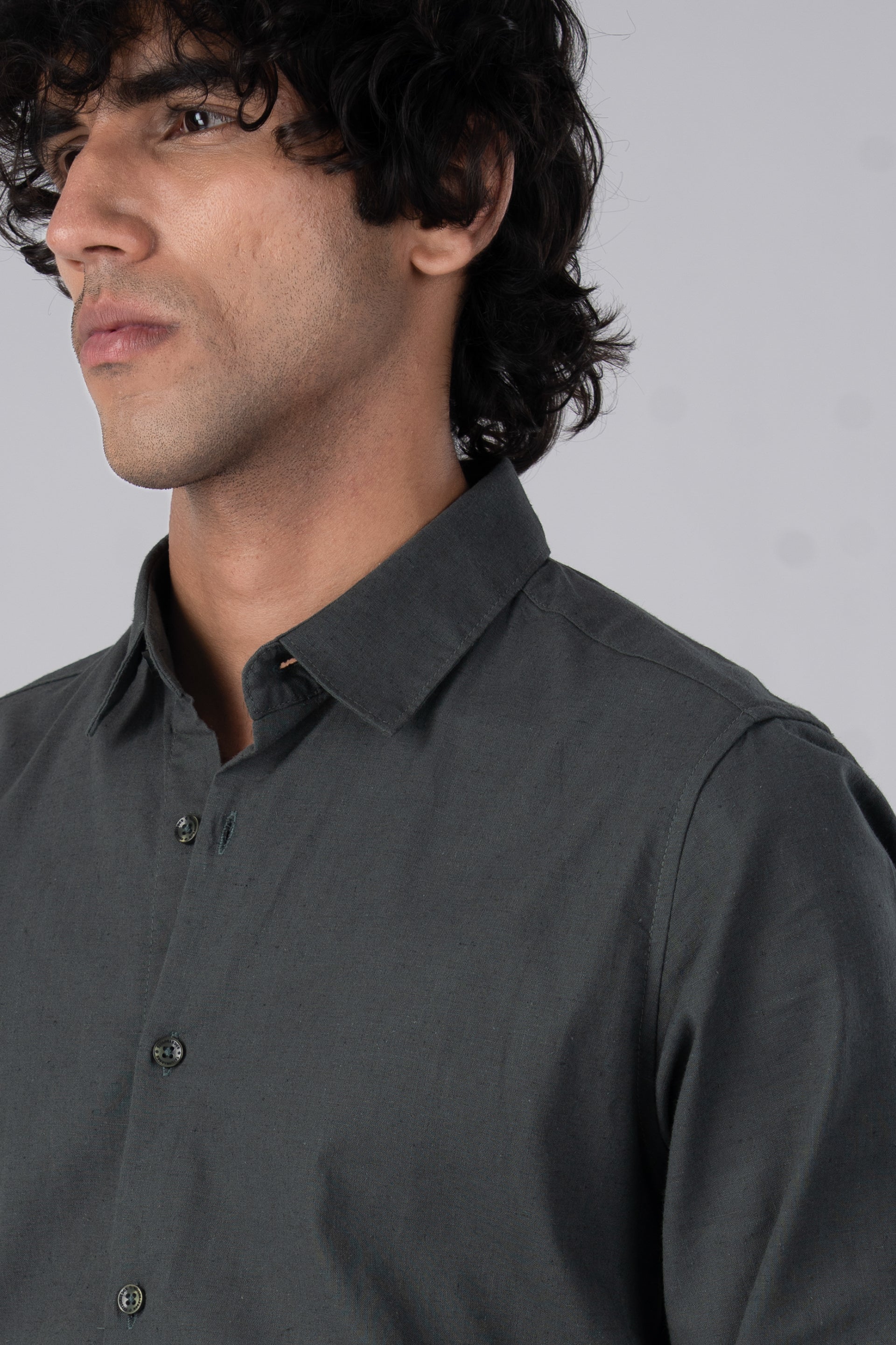 Premium Linen Griege Shirt In Green