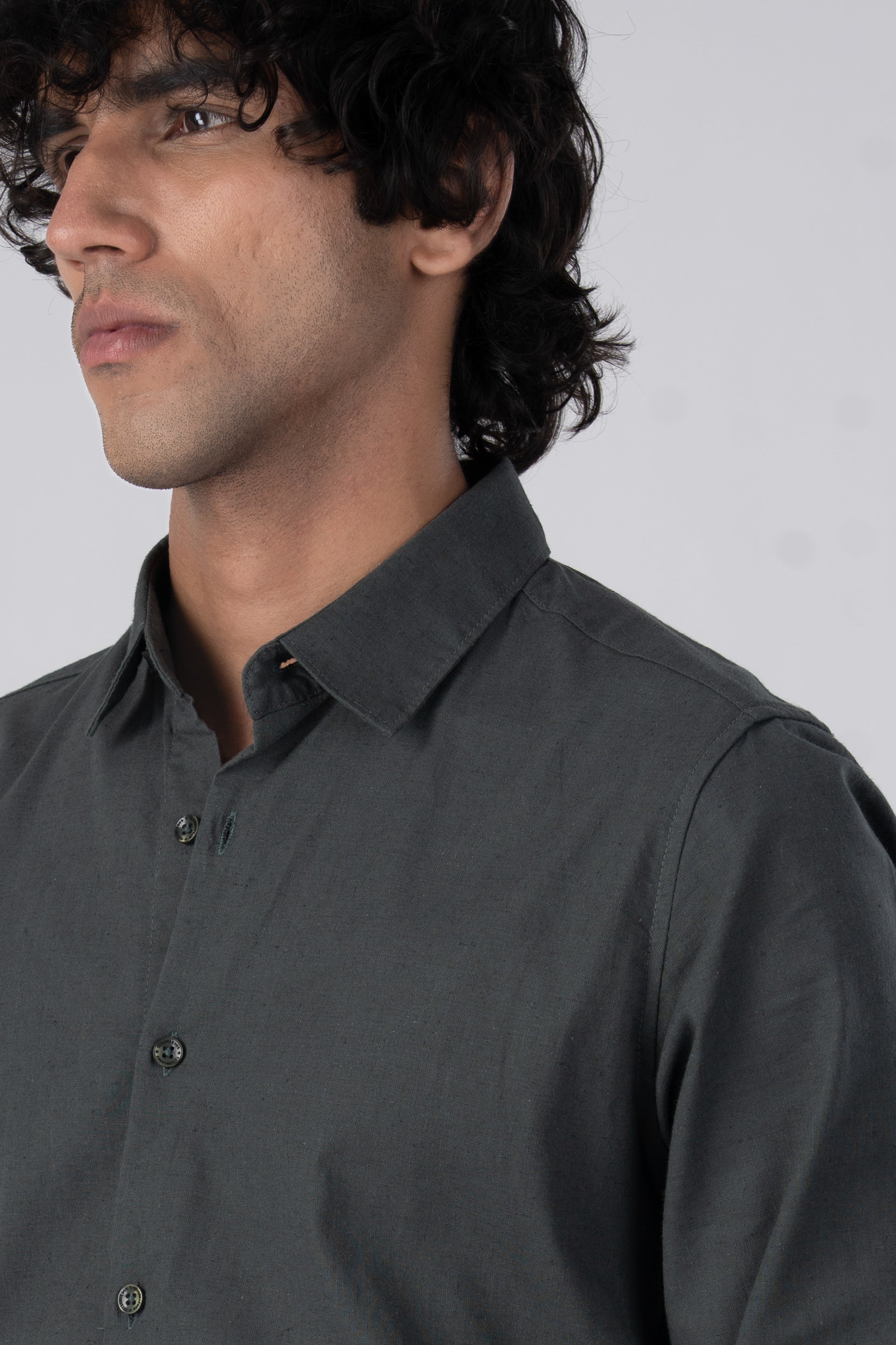 Premium Linen Griege Shirt In Green