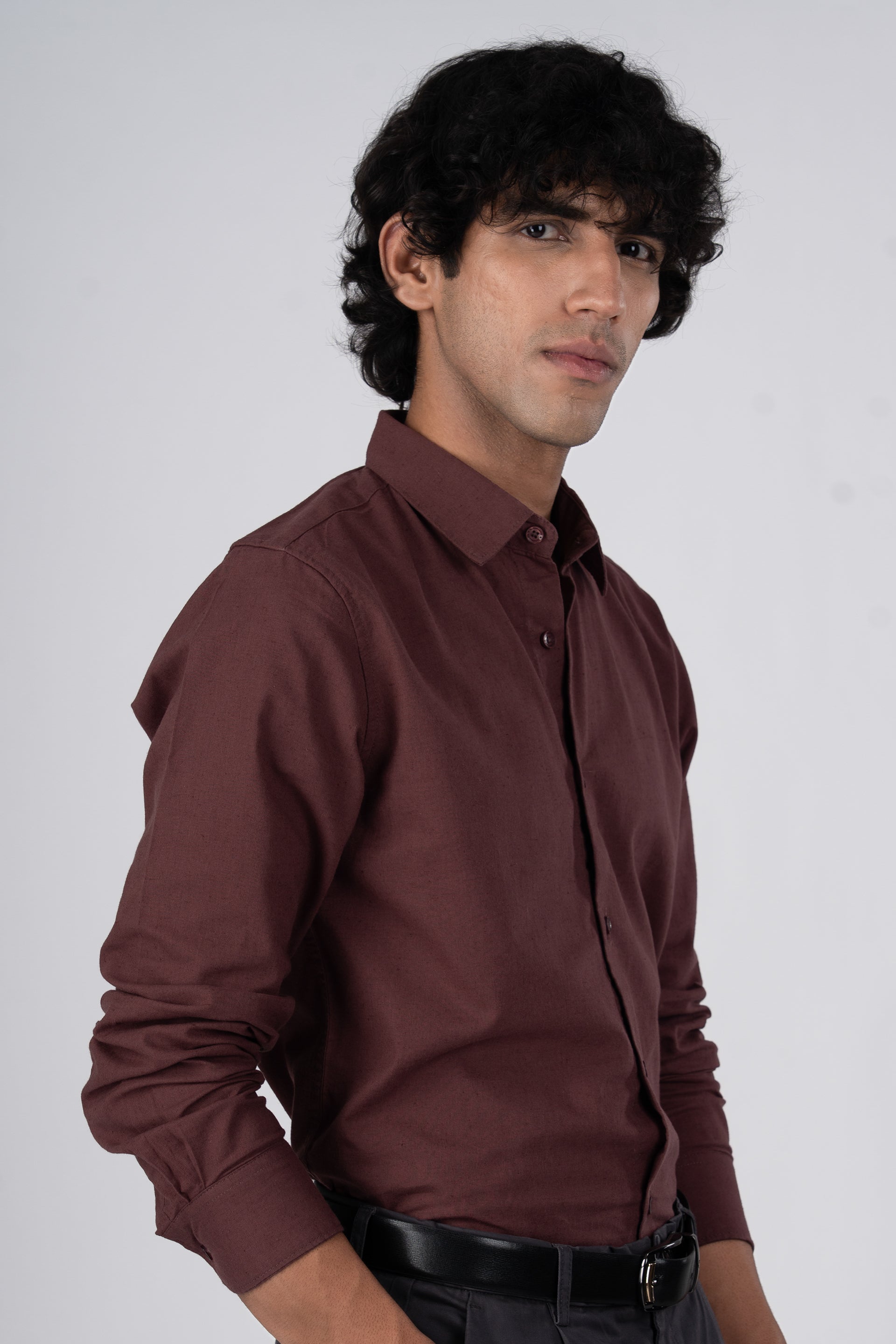Premium Linen Griege Shirt In Peach