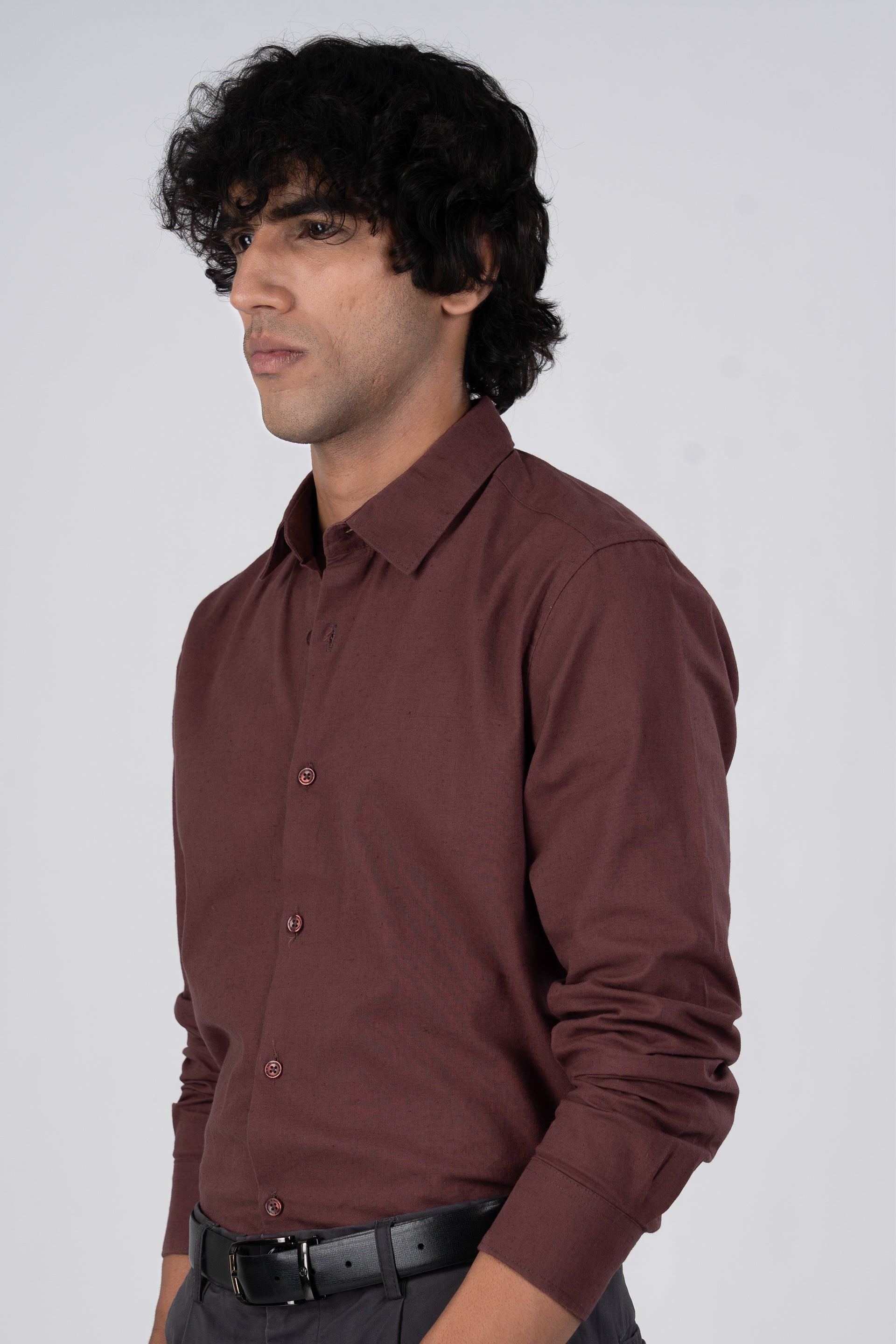 Premium Linen Griege Shirt In Peach