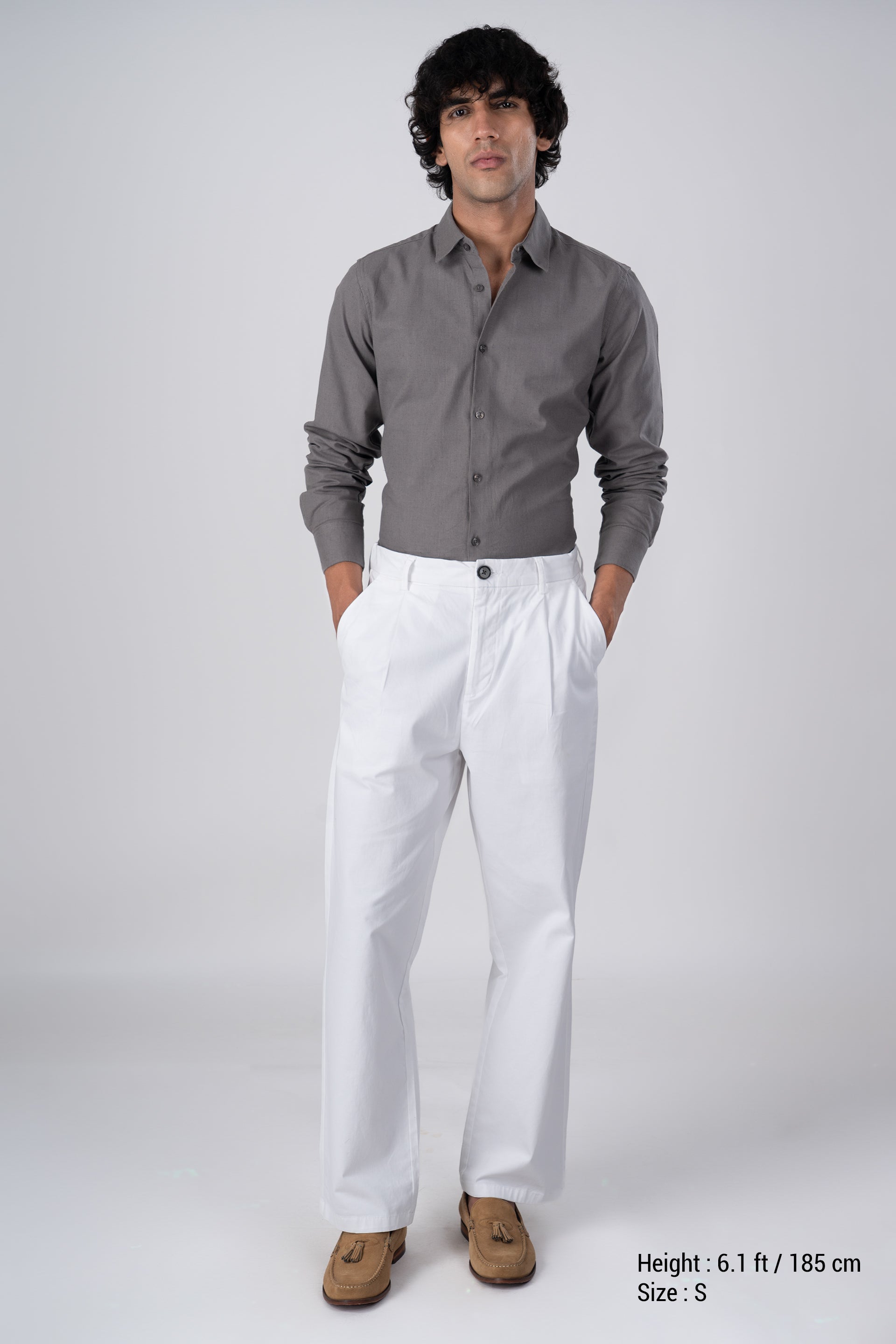 Premium Linen Griege Shirt In Grey