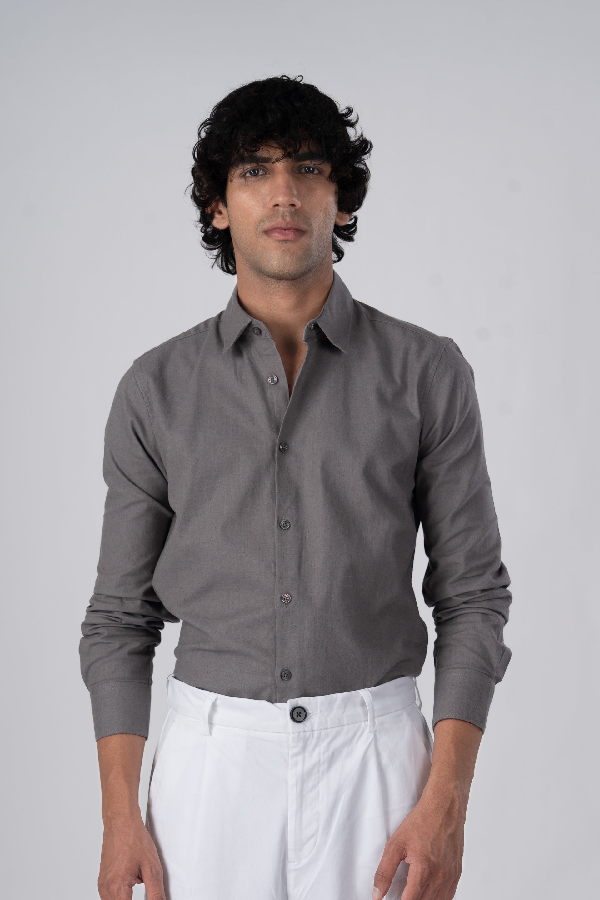 Premium Linen Griege Shirt In Grey
