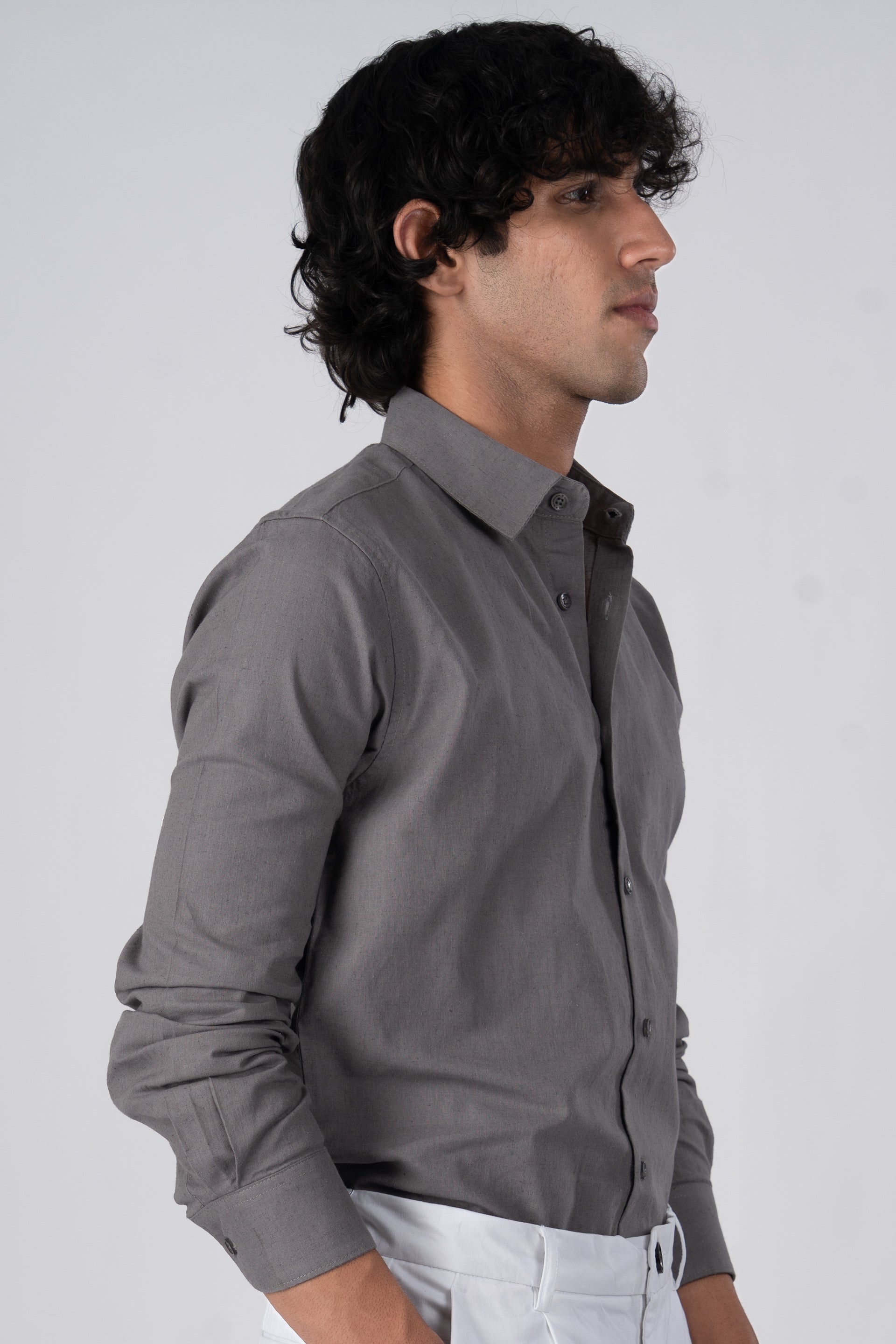 Premium Linen Griege Shirt In Grey