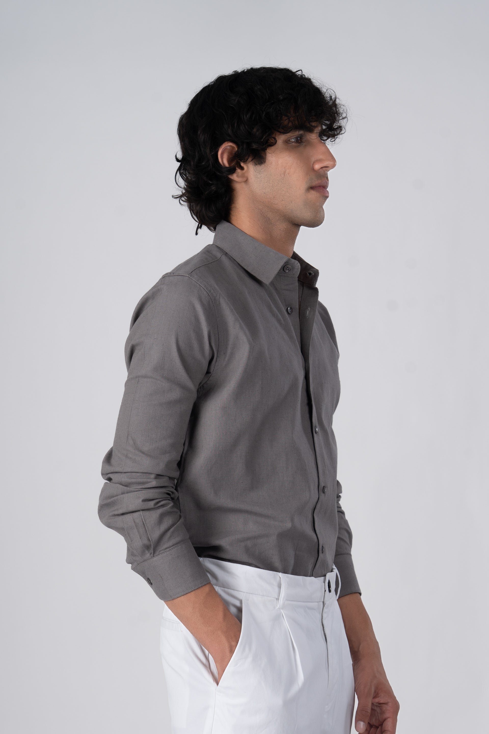 Premium Linen Griege Shirt In Grey