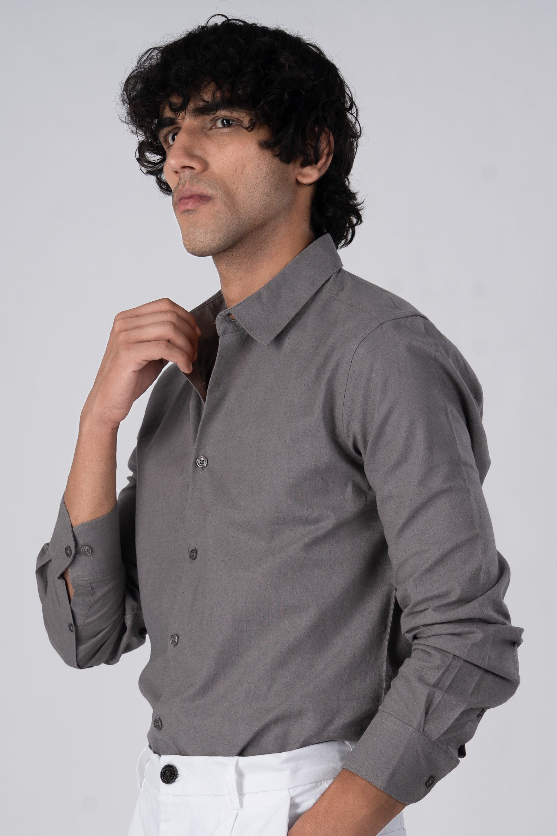 Premium Linen Griege Shirt In Grey