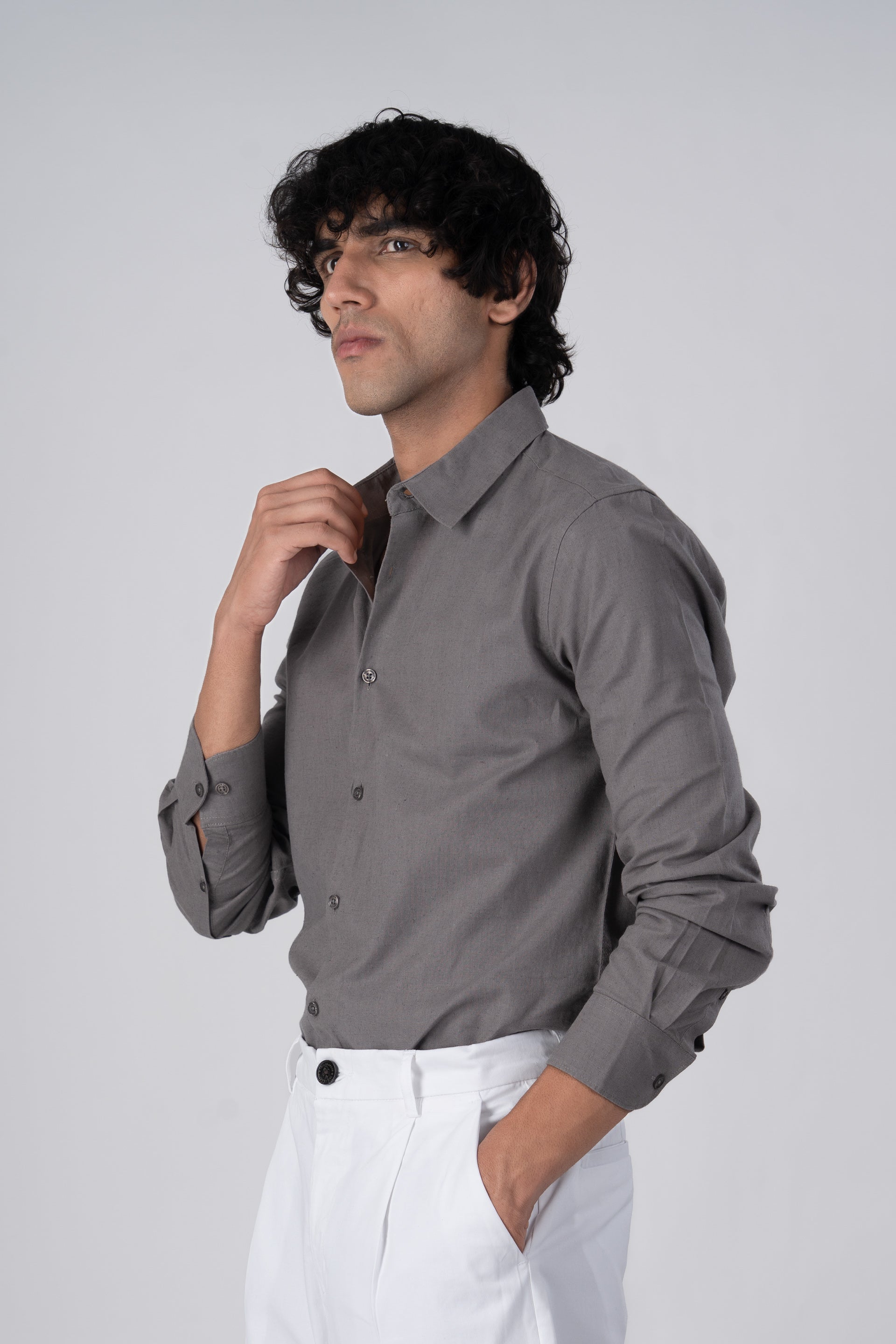 Premium Linen Griege Shirt In Grey