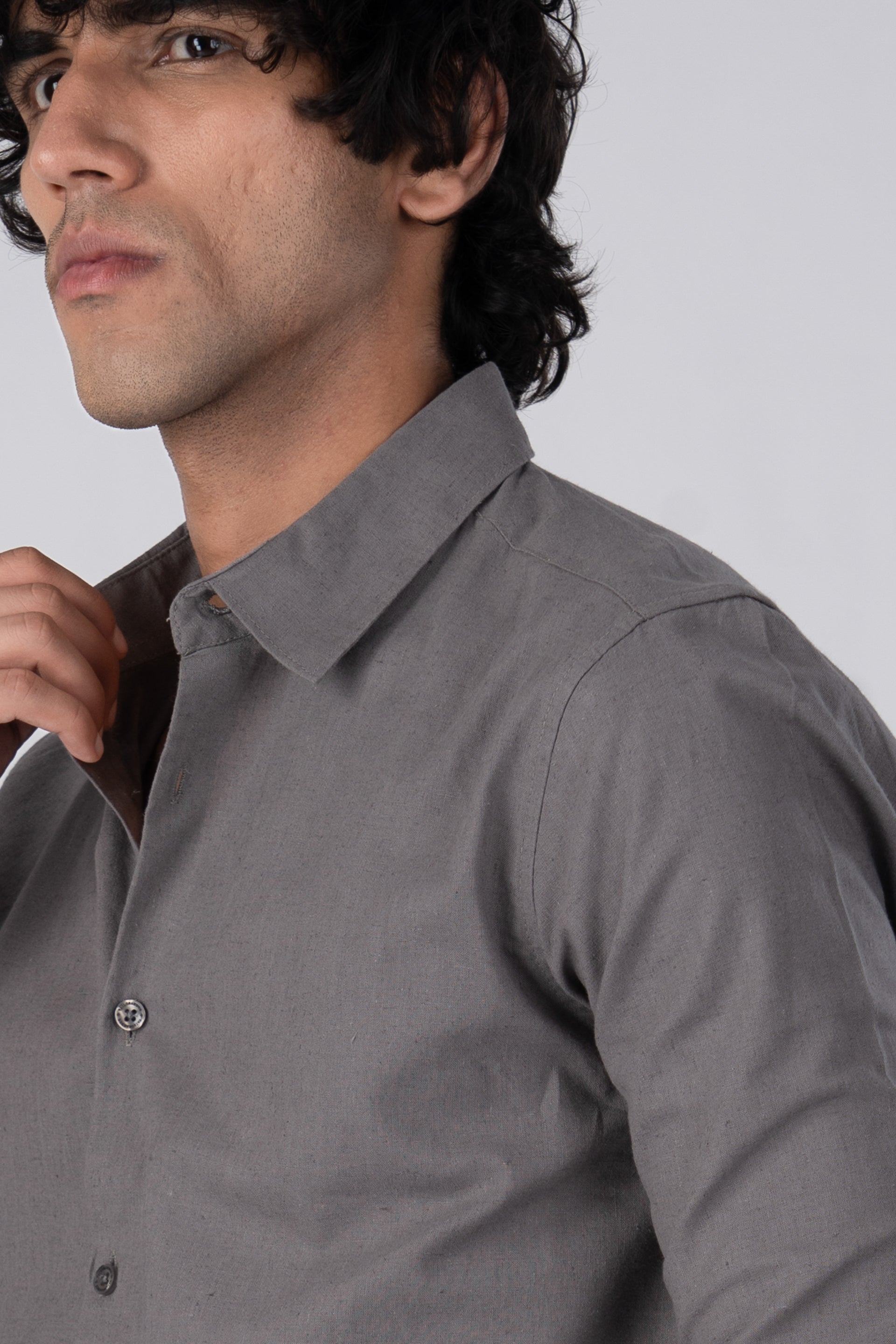 Premium Linen Griege Shirt In Grey