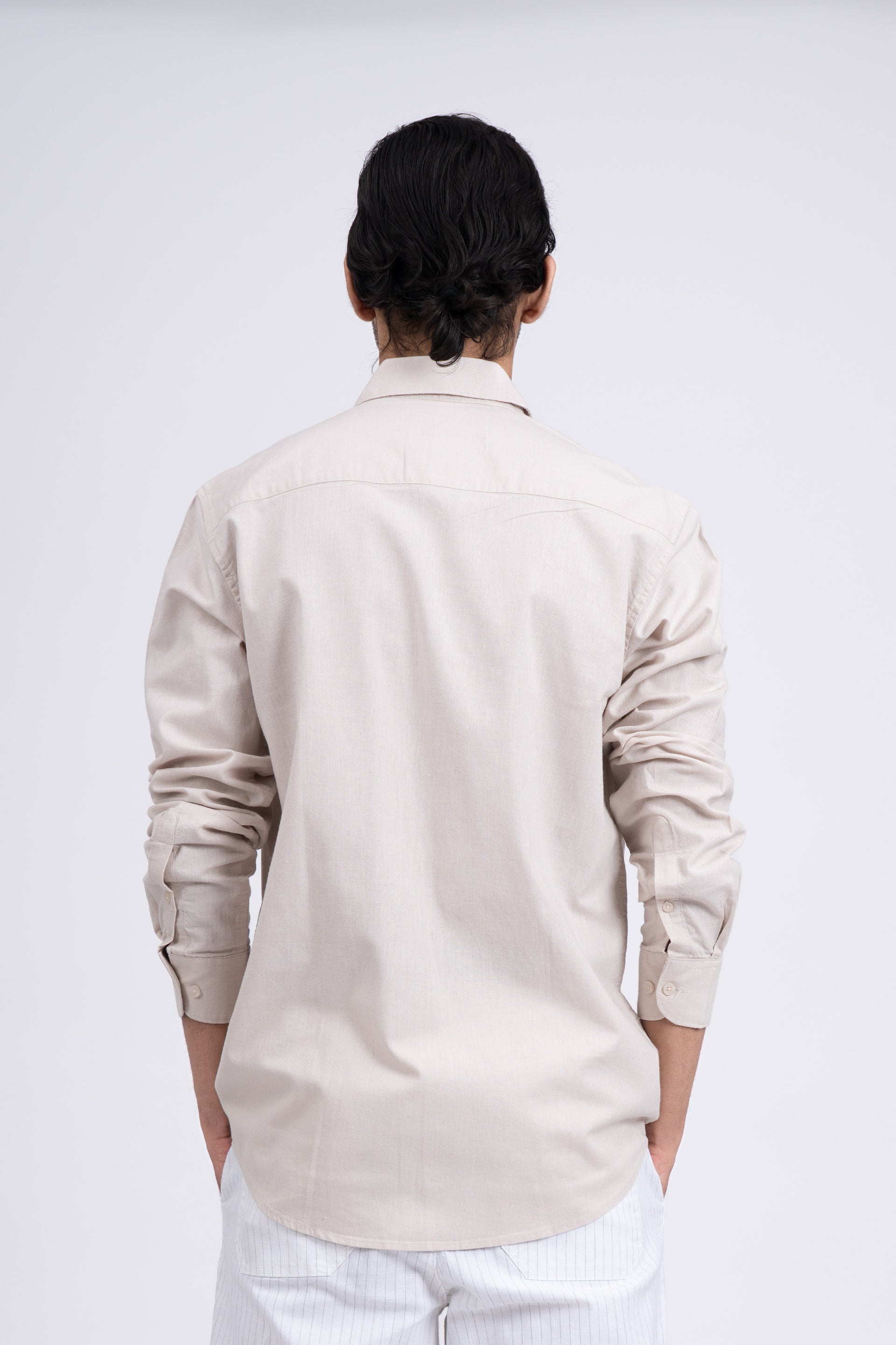 Premium Linen Griege Shirt In Cream
