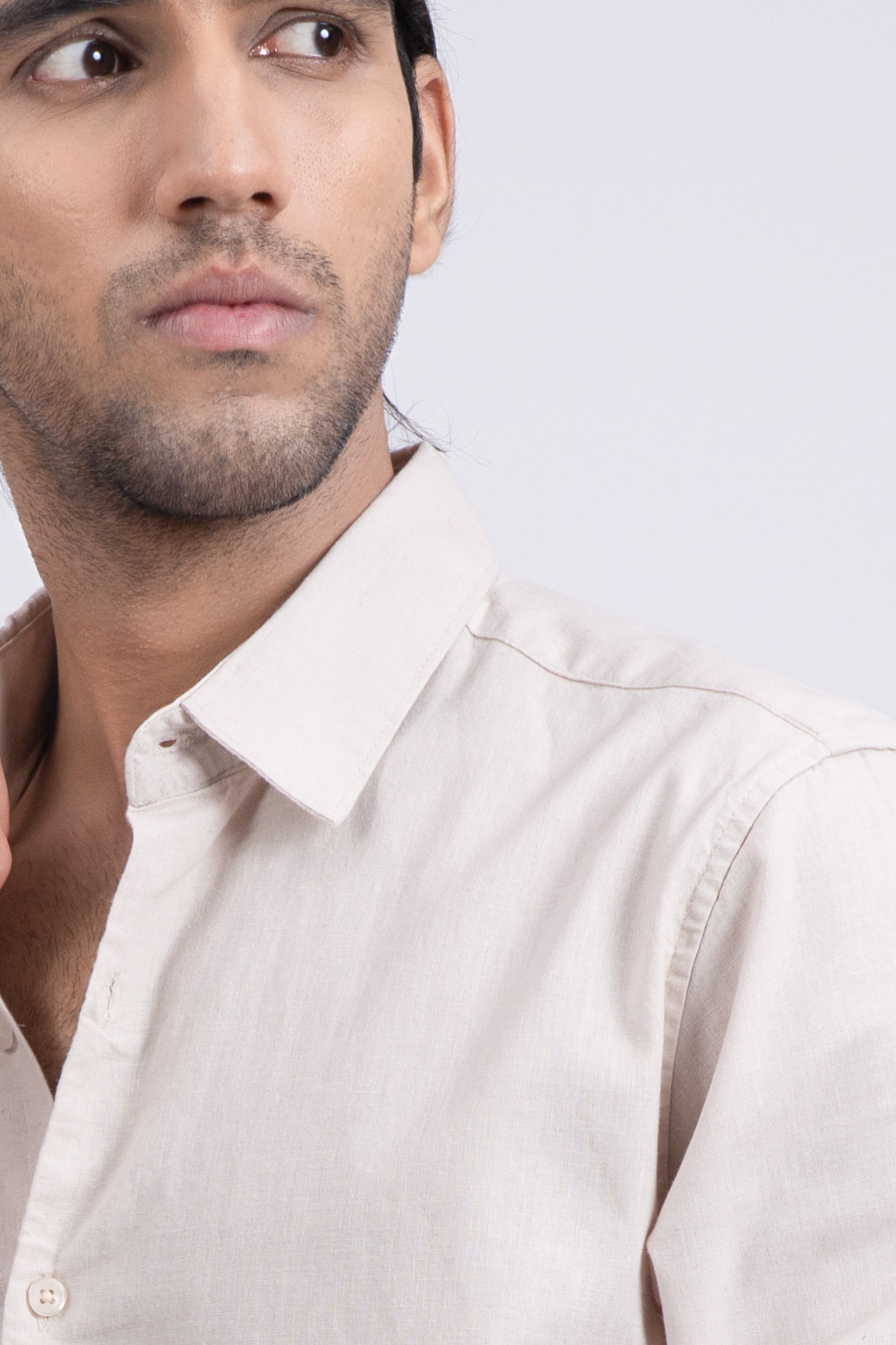Premium Linen Griege Shirt In Cream