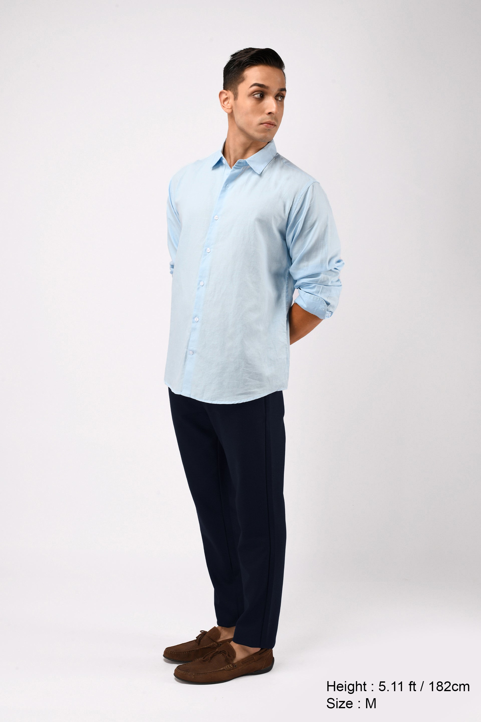 EASY IRON TEXTURED FLEXIWAIST TAILORED TROUSERS IN BLUE