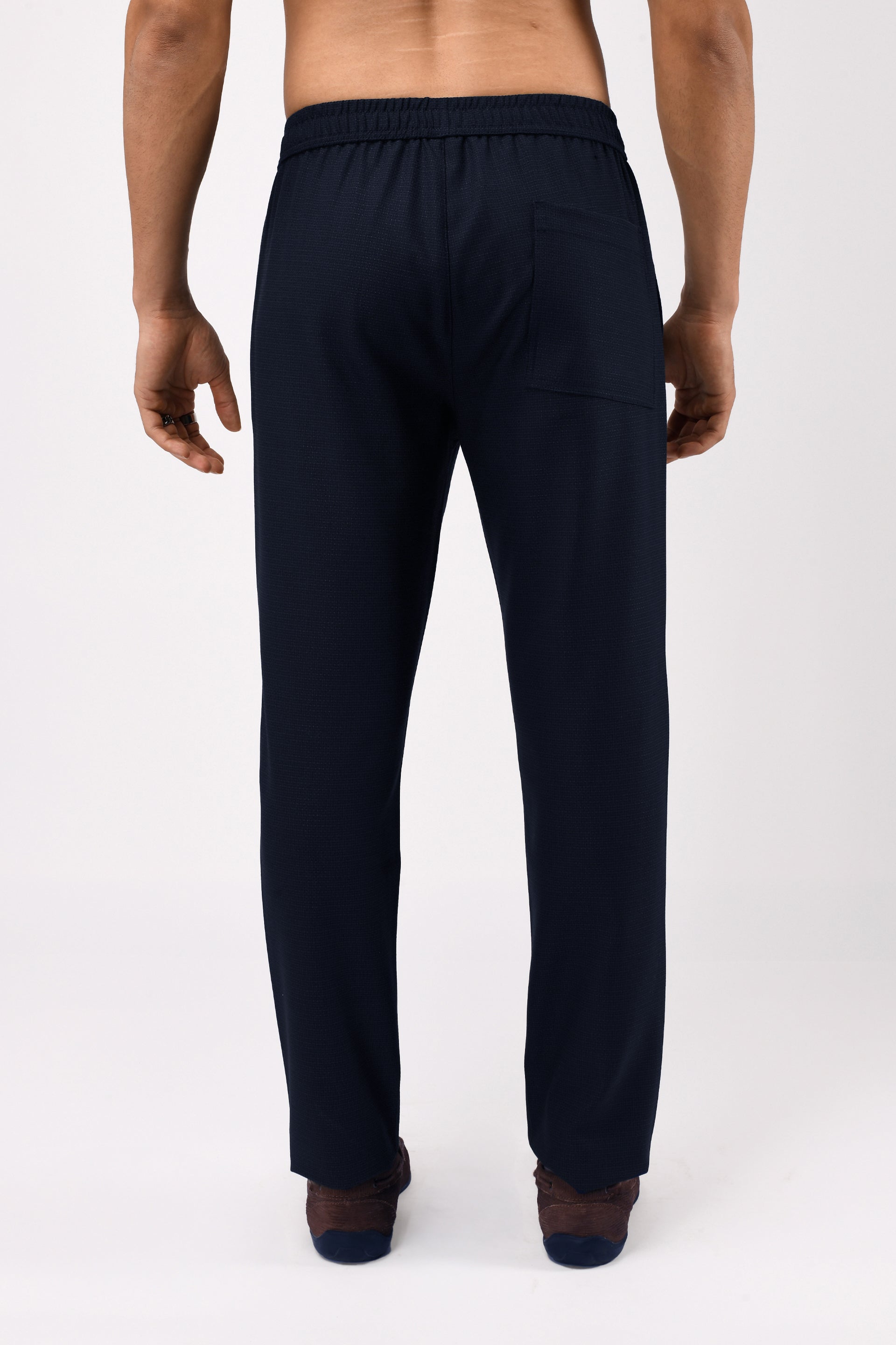 EASY IRON TEXTURED FLEXIWAIST TAILORED TROUSERS IN BLUE