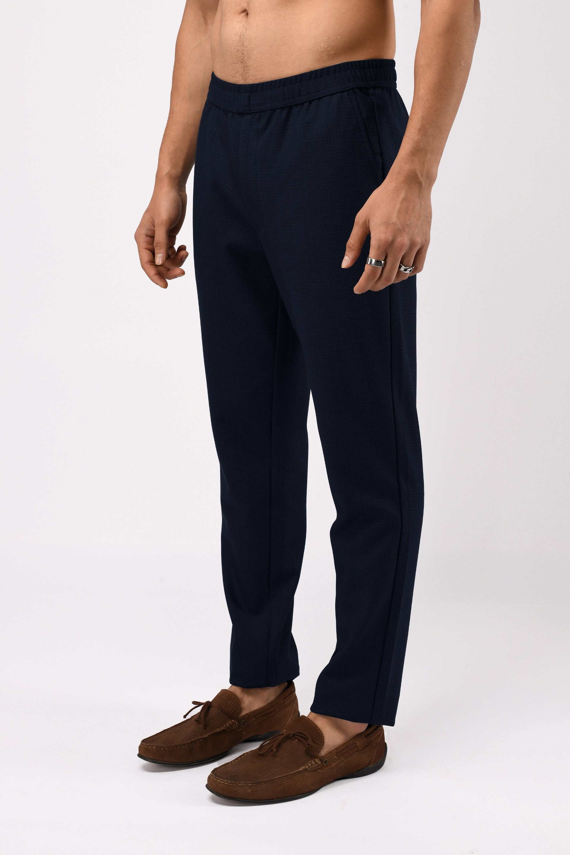 EASY IRON TEXTURED FLEXIWAIST TAILORED TROUSERS IN BLUE