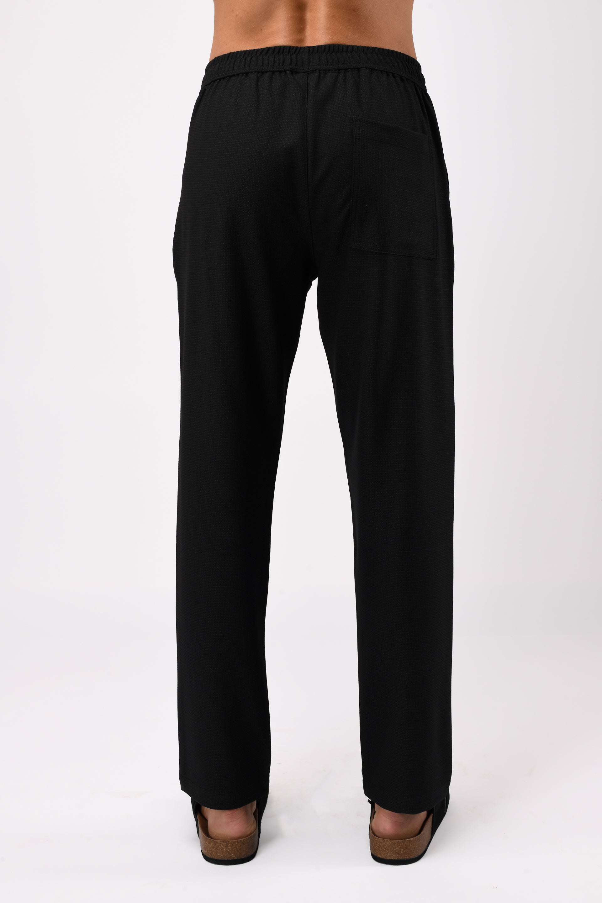 EASY IRON TEXTURED FLEXIWAIST TAILORED TROUSERS IN BLACK