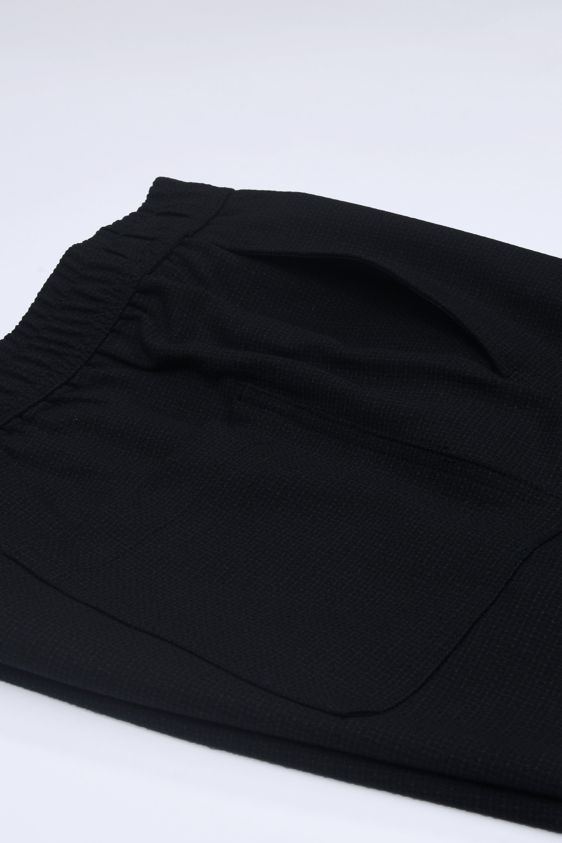 EASY IRON TEXTURED FLEXIWAIST TAILORED TROUSERS IN BLACK