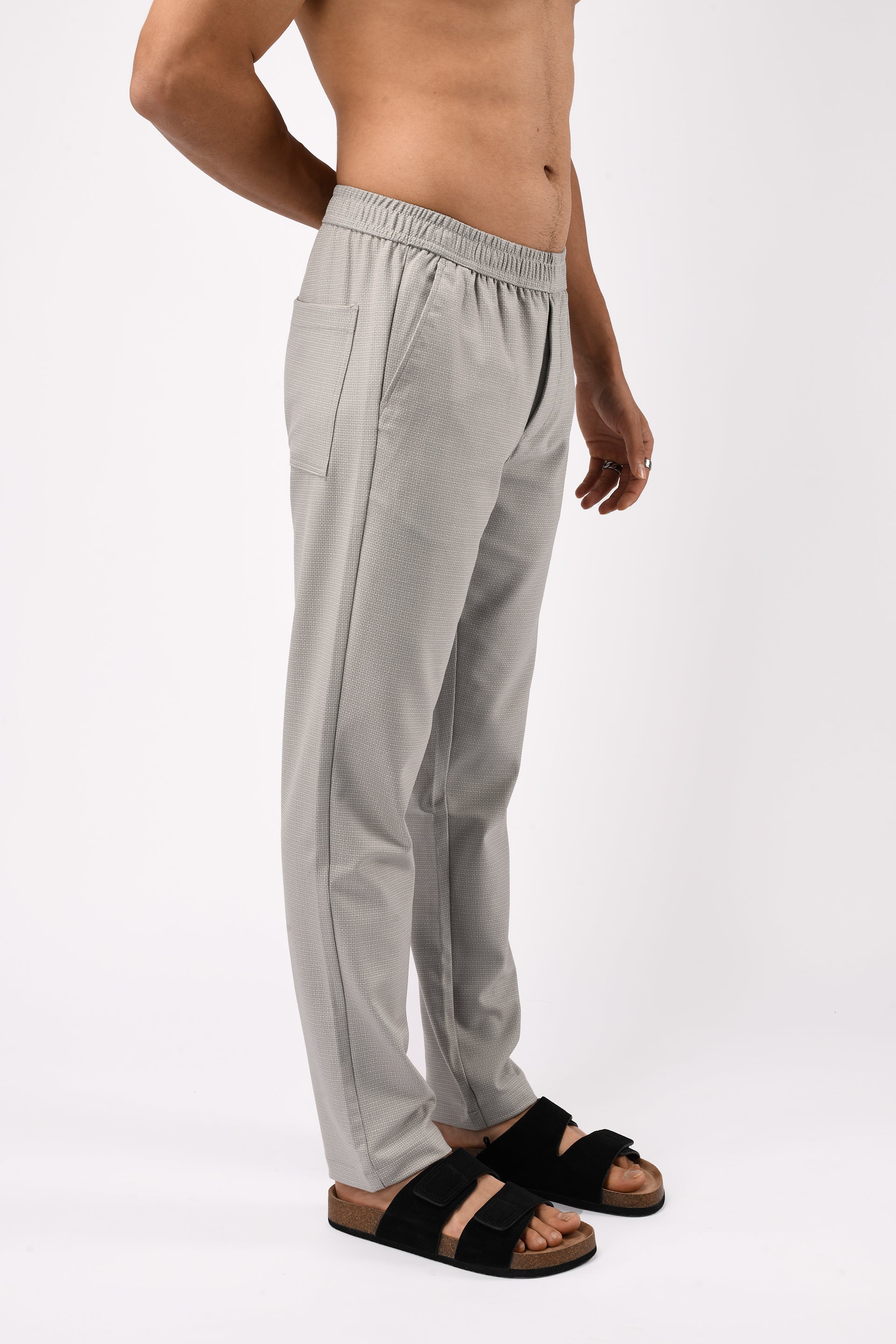 EASY IRON TEXTURED FLEXIWAIST TAILORED TROUSERS IN GREY