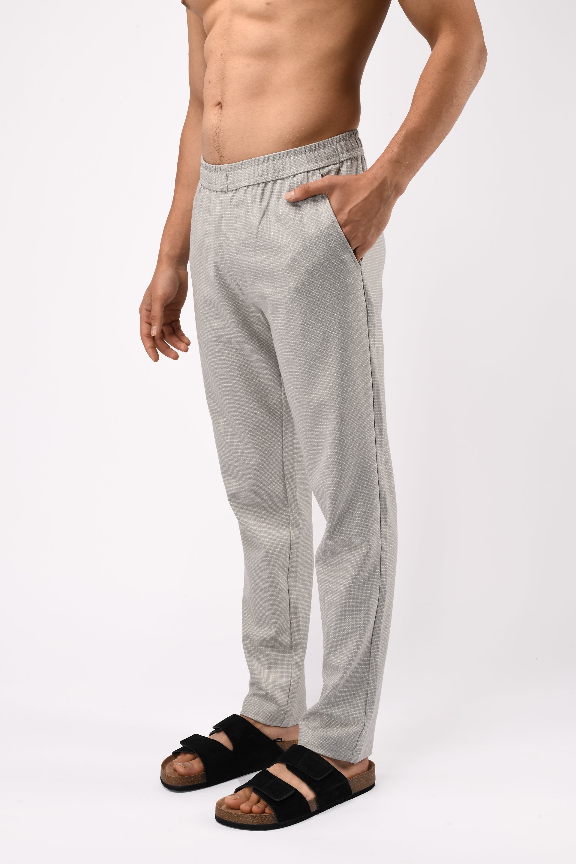 EASY IRON TEXTURED FLEXIWAIST TAILORED TROUSERS IN GREY