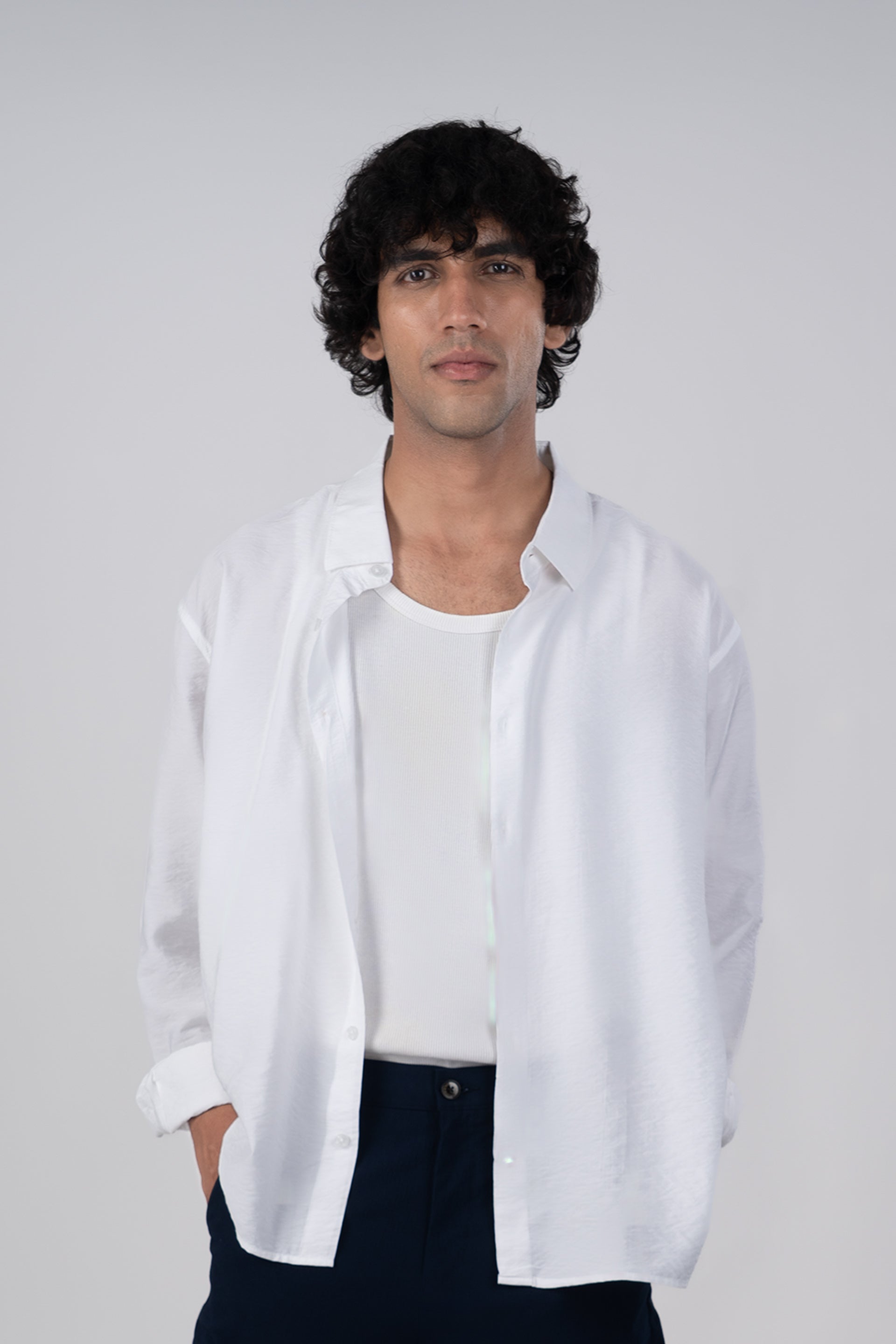 Soft Nylon Relaxed Shirt In White