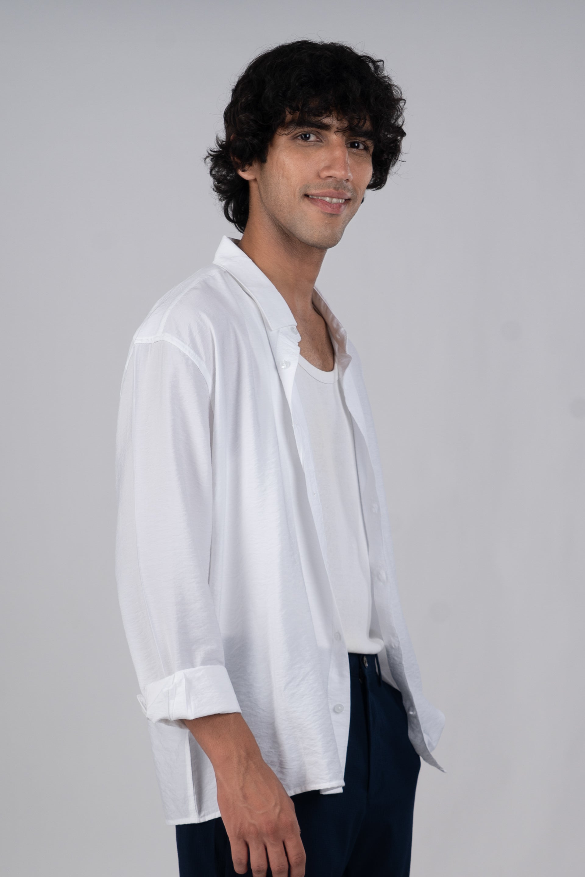 Soft Nylon Relaxed Shirt In White