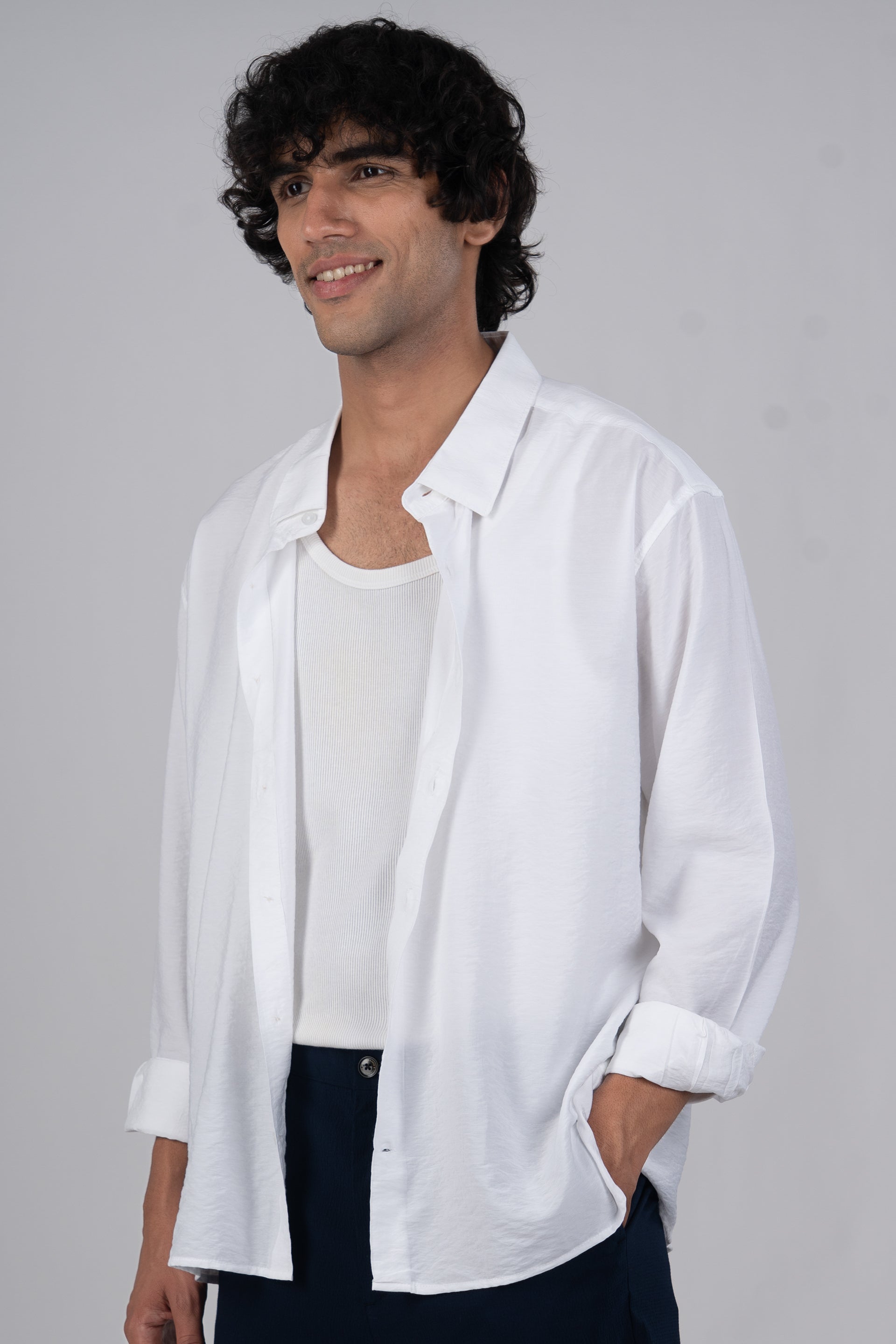 Soft Nylon Relaxed Shirt In White