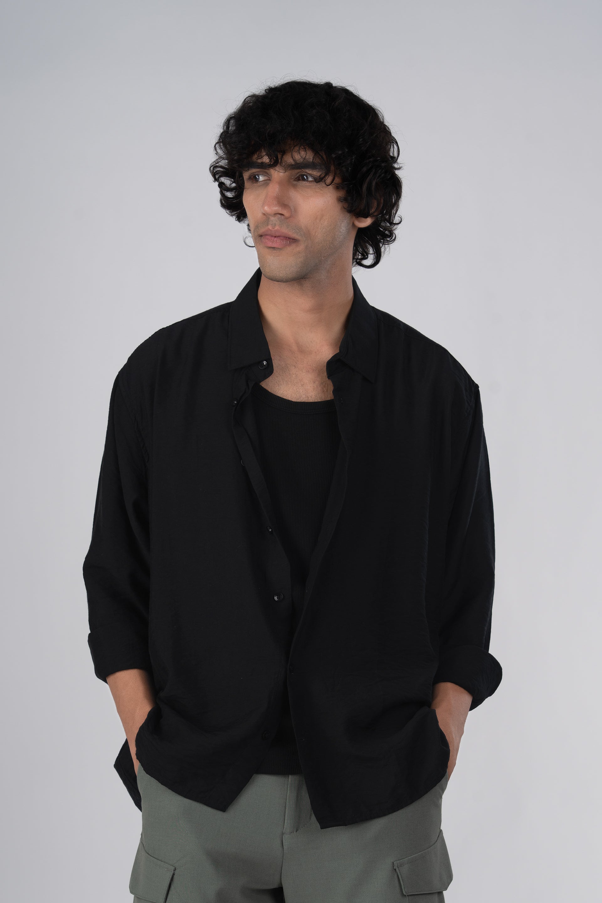 Soft Nylon Relaxed Shirt In Black