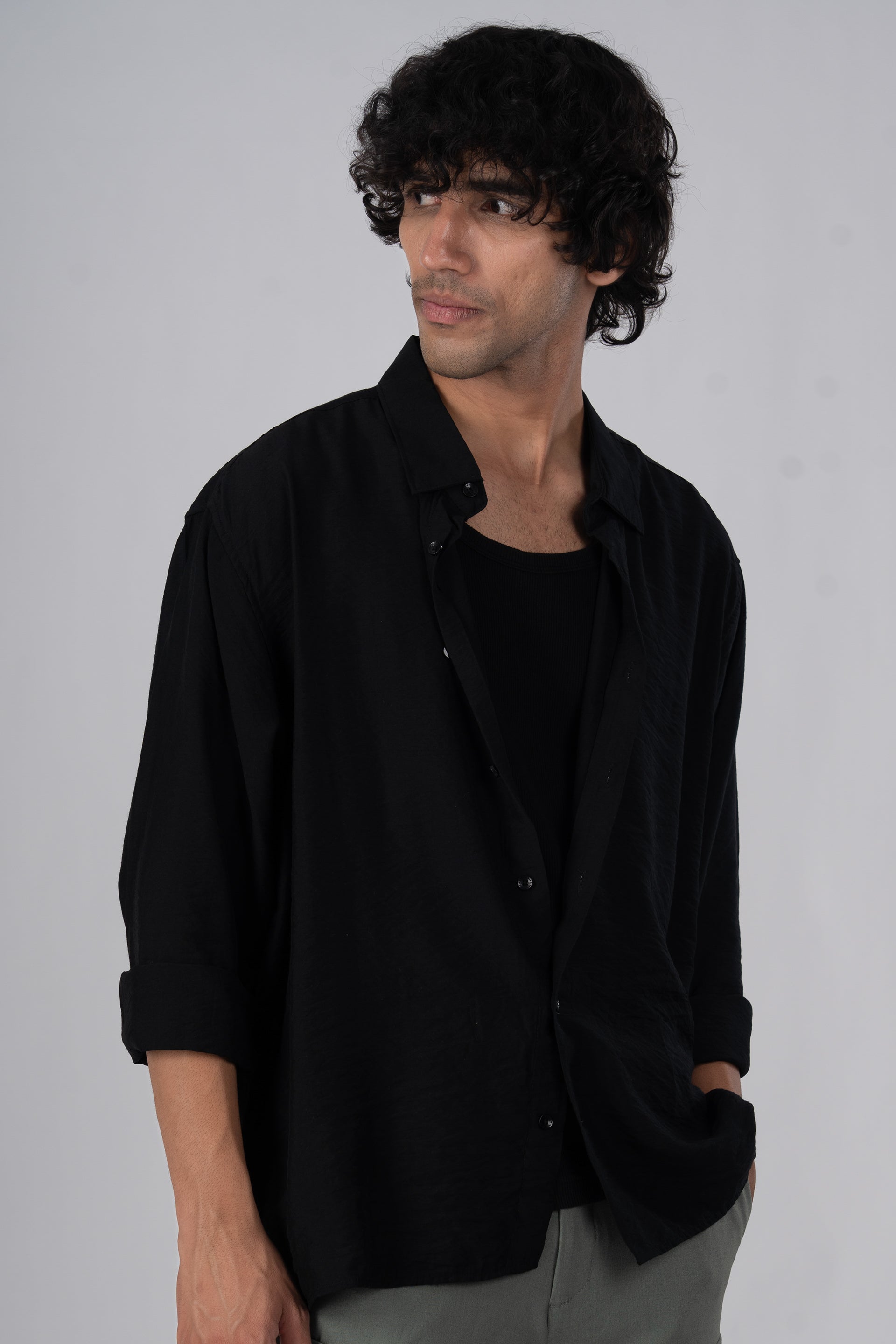 Soft Nylon Relaxed Shirt In Black