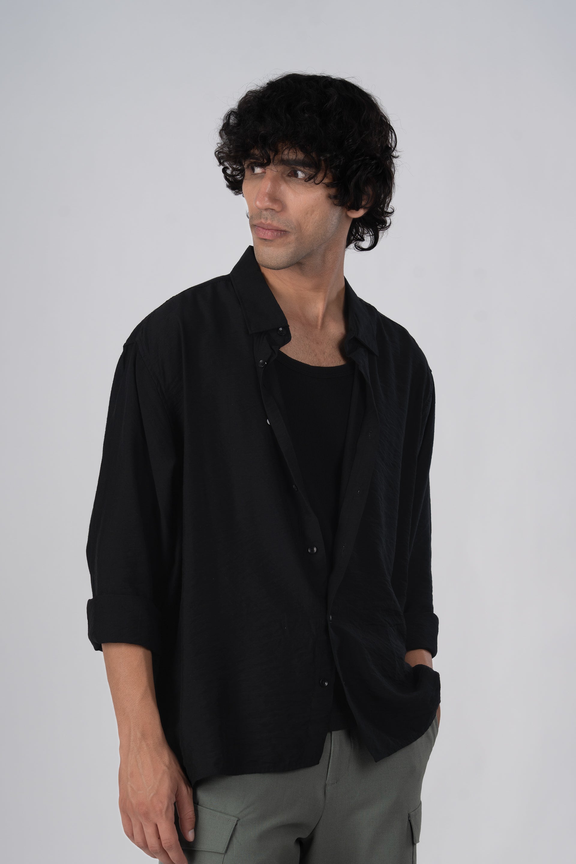 Soft Nylon Relaxed Shirt In Black