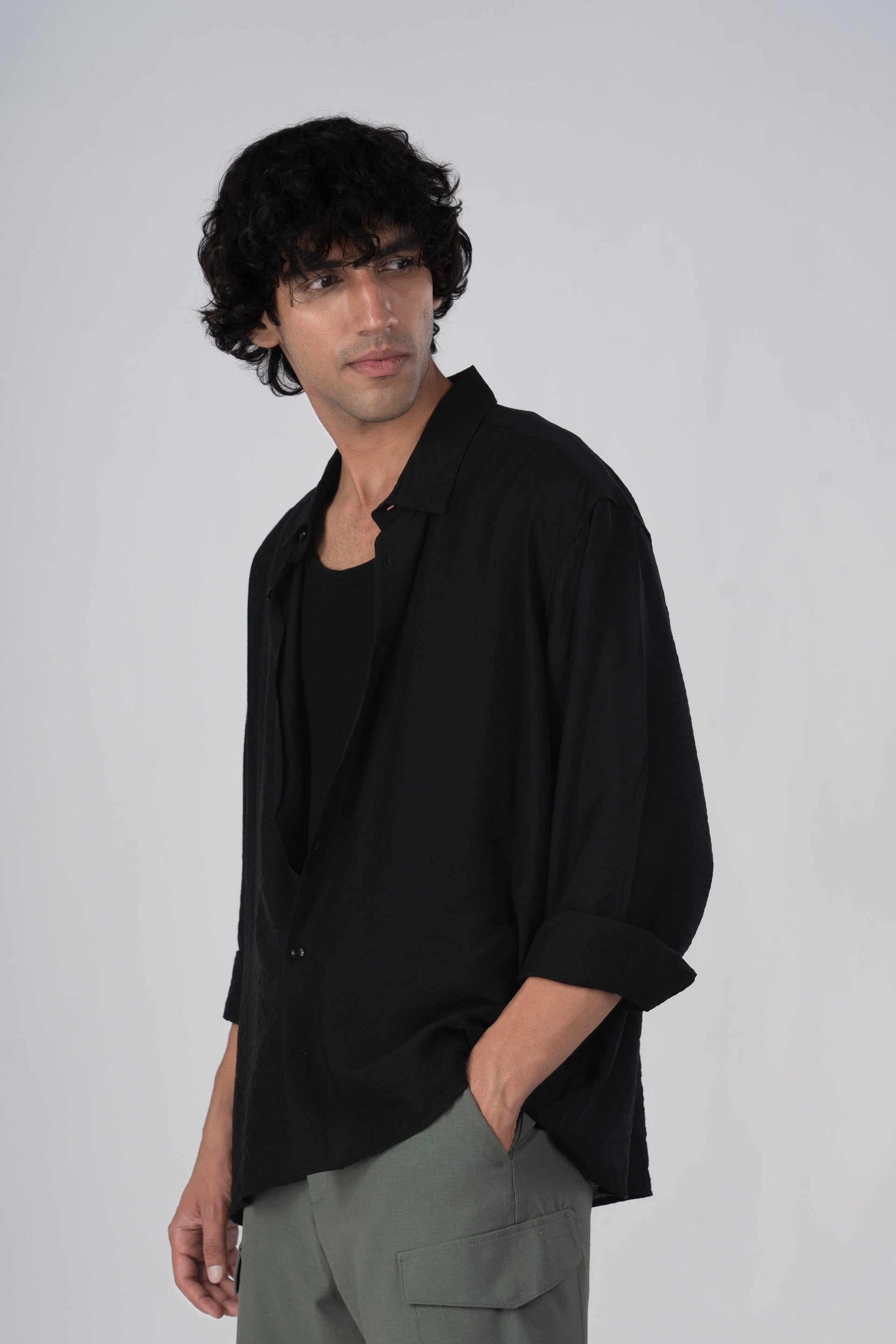 Soft Nylon Relaxed Shirt In Black