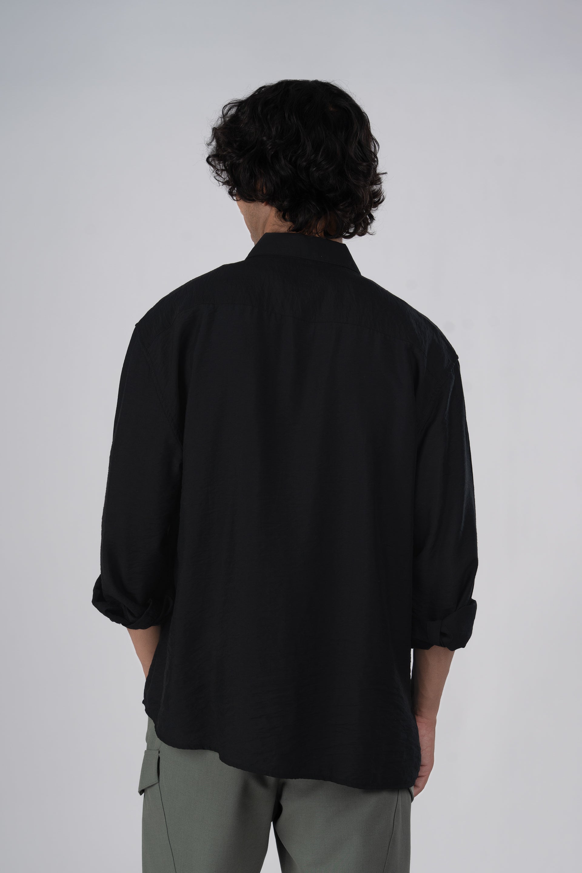 Soft Nylon Relaxed Shirt In Black